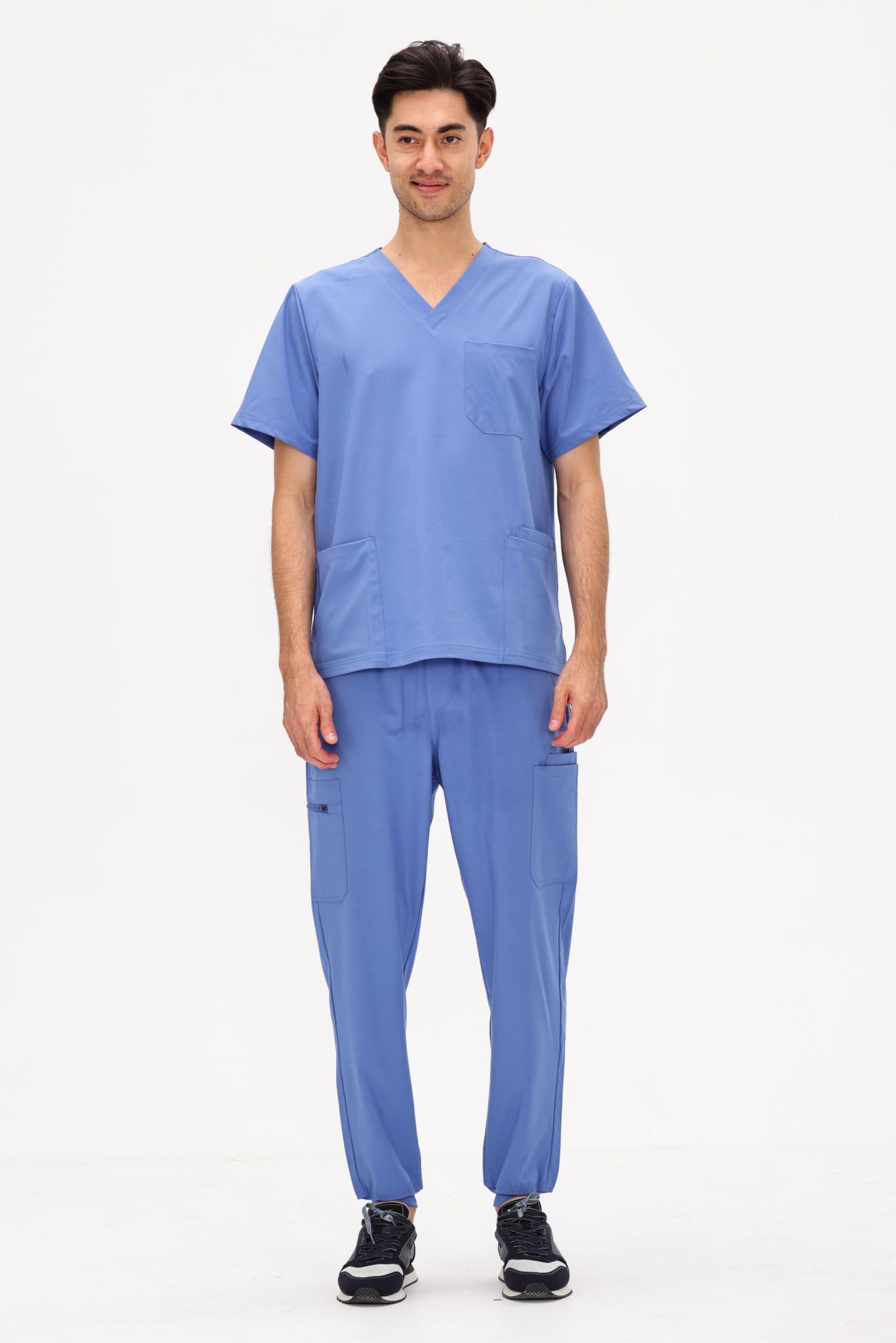 COZYFIT 4 Pockets V-Neck Scrub Top and 7 Pockets Jogger Pants Mens Scrubs Set