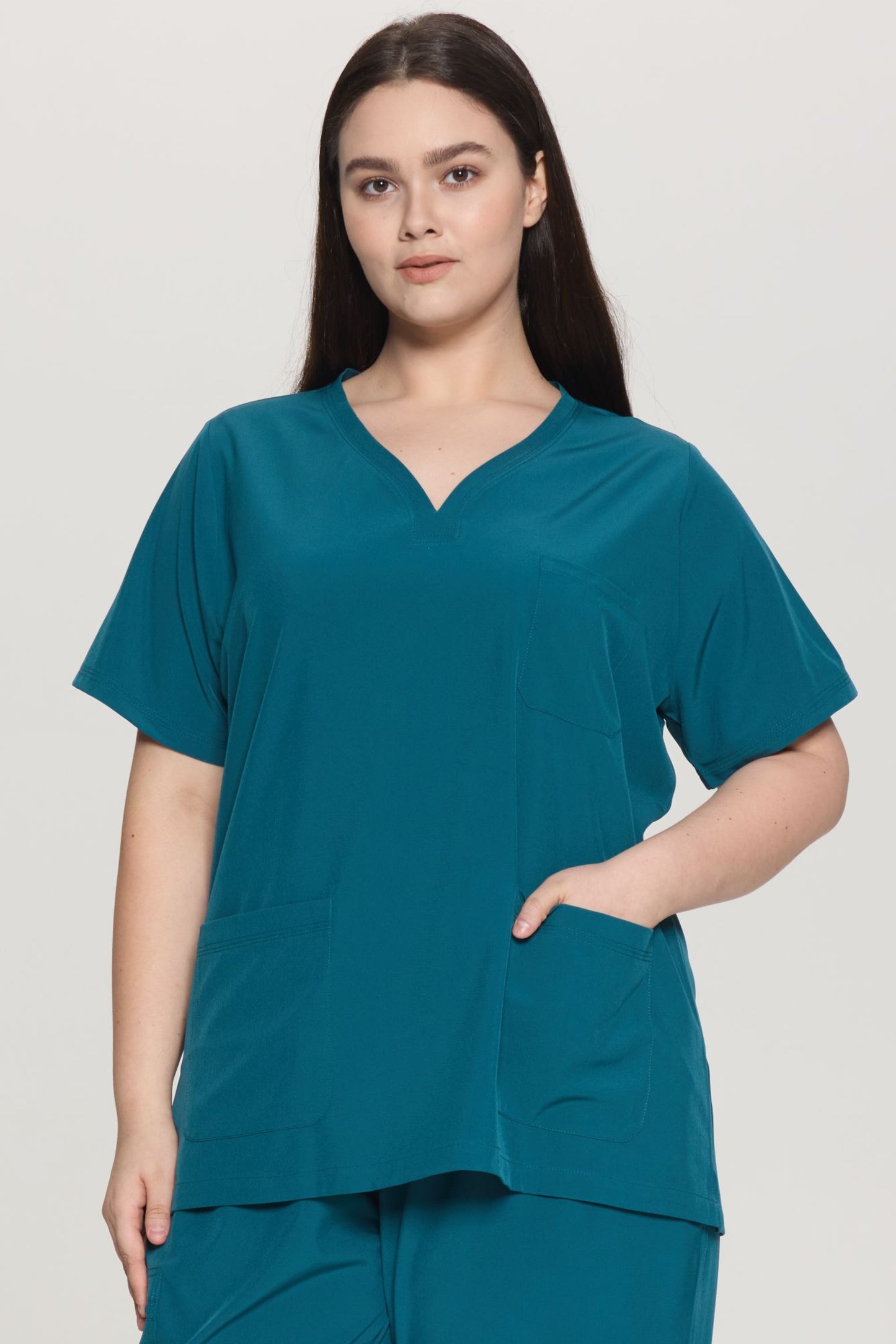 COZYFIT Curved V-Neck Scrub Tops with 3 Pockets