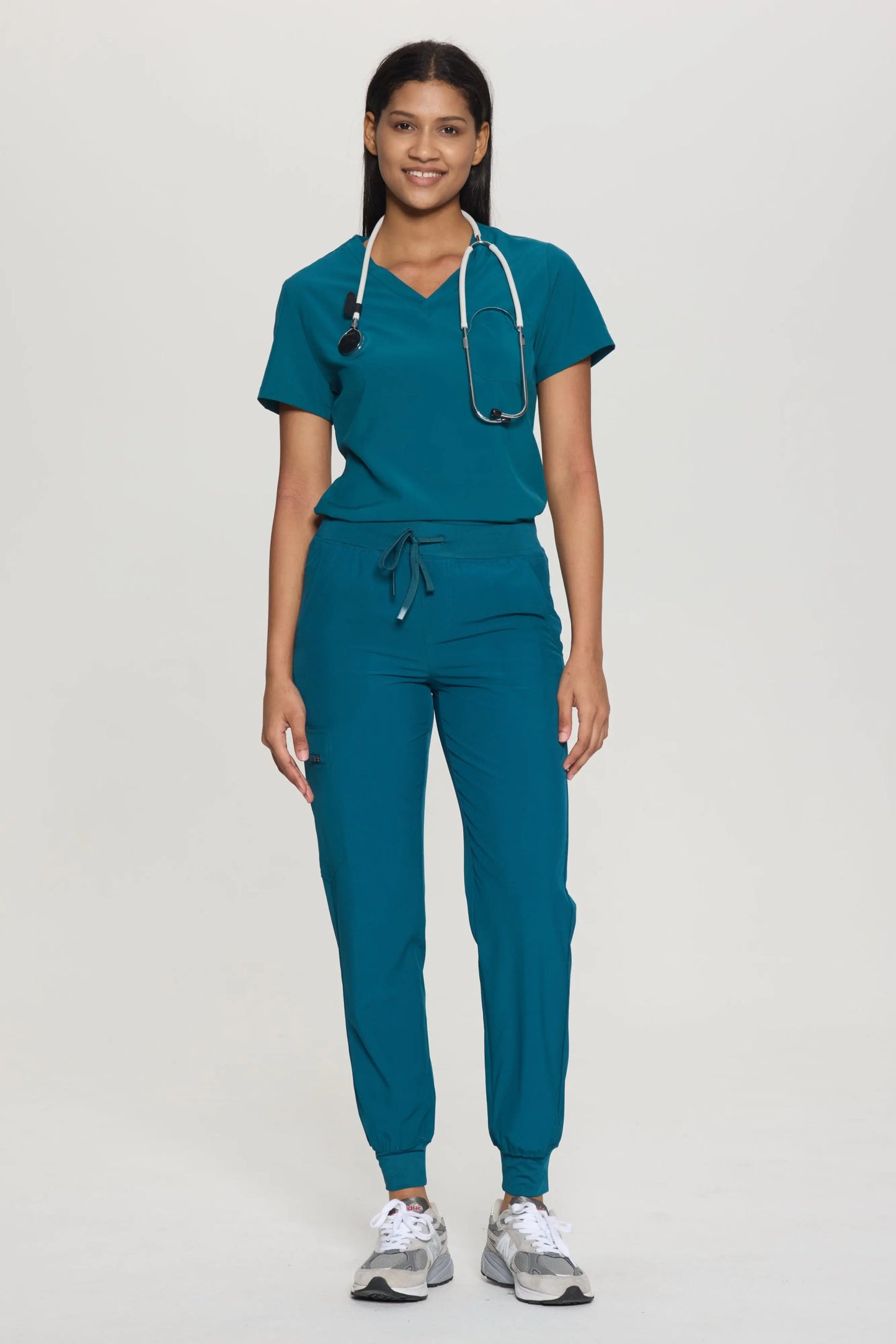 COZYFIT V-Neck Scrub Top&Jogger Pant with 8 Pockets for Women