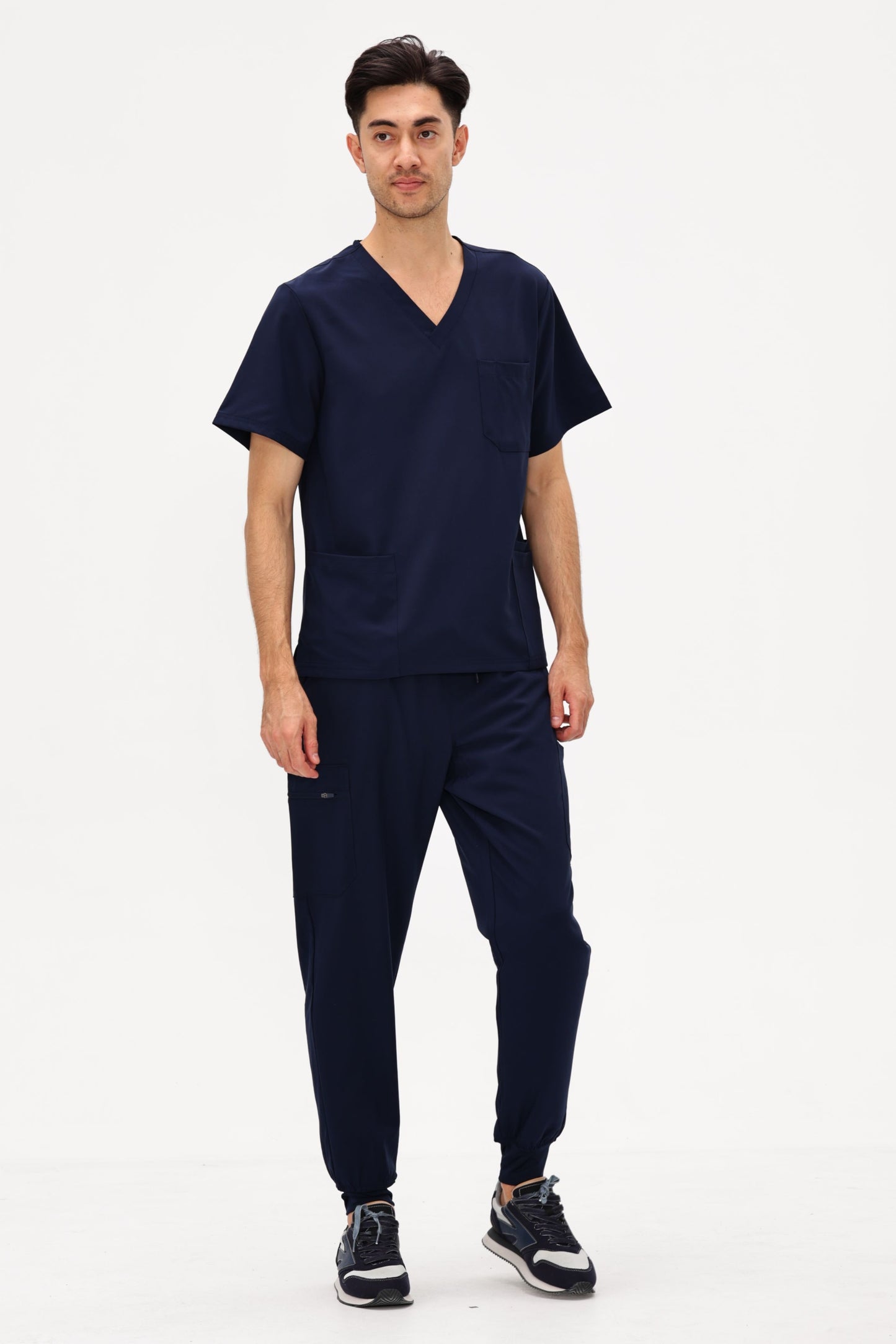COZYFIT 4 Pockets V-Neck Scrub Top and 7 Pockets Jogger Pants Mens Scrubs Set
