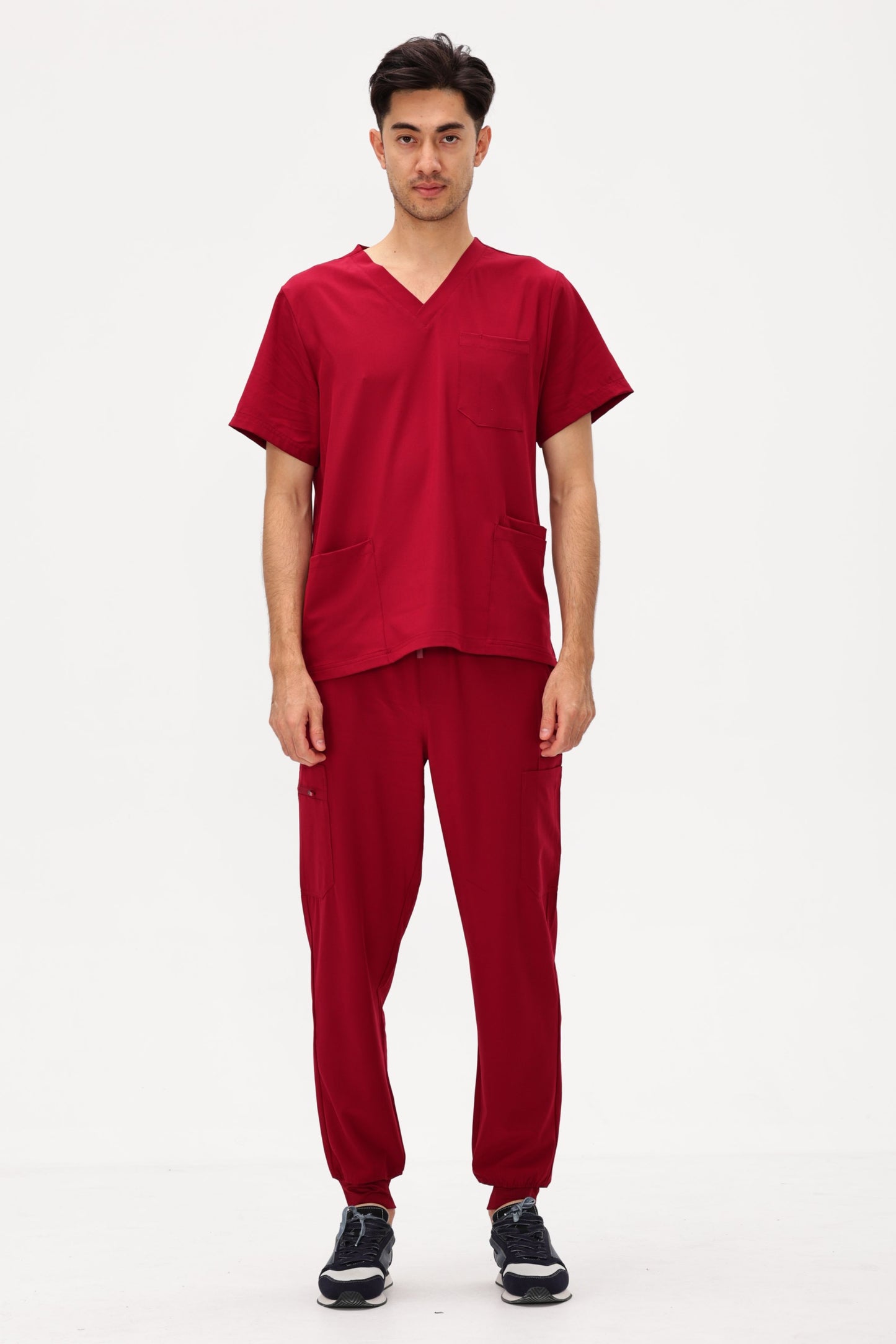 COZYFIT 4 Pockets V-Neck Scrub Top and 7 Pockets Jogger Pants Mens Scrubs Set