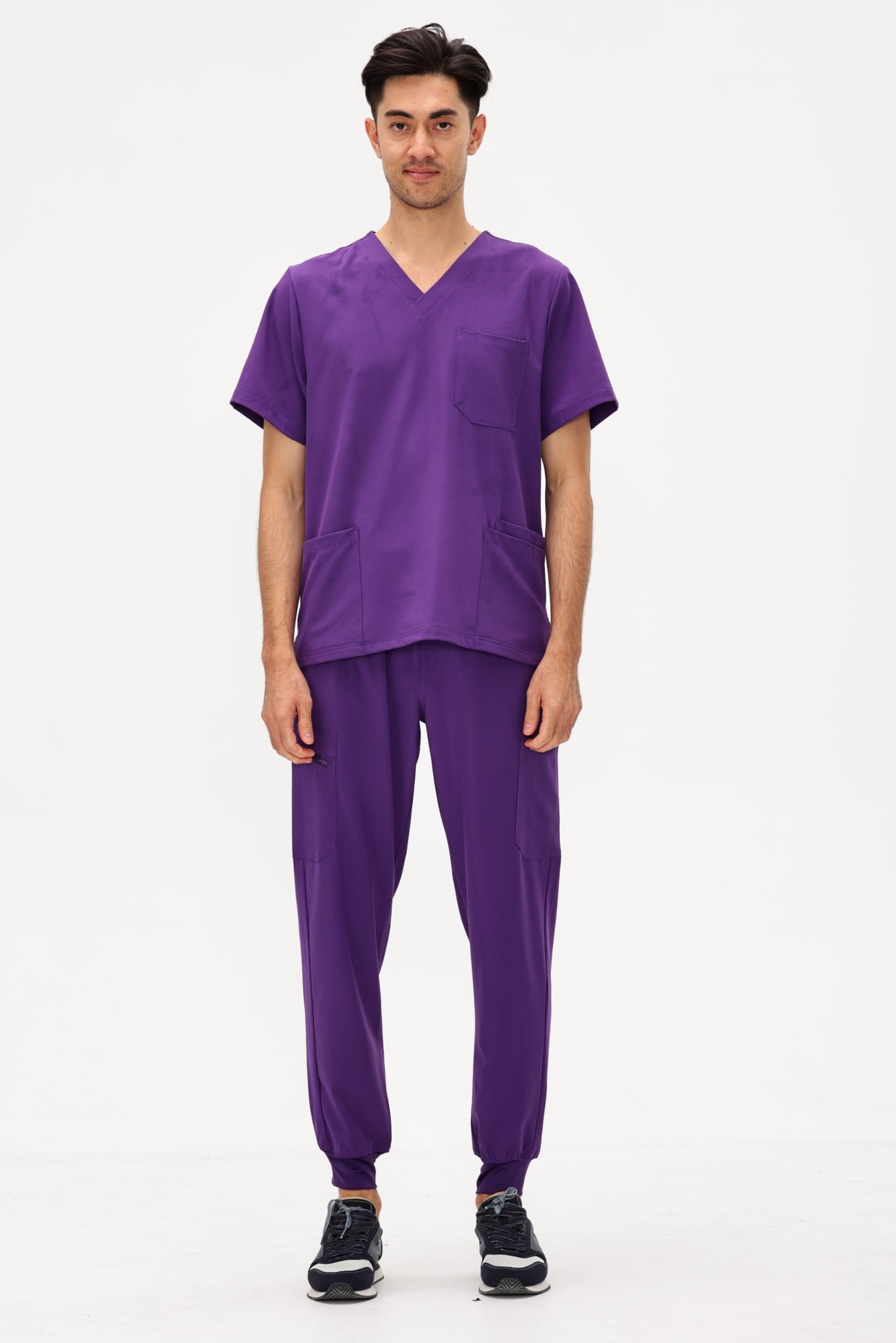 COZYFIT 4 Pockets V-Neck Scrub Top and 7 Pockets Jogger Pants Mens Scrubs Set