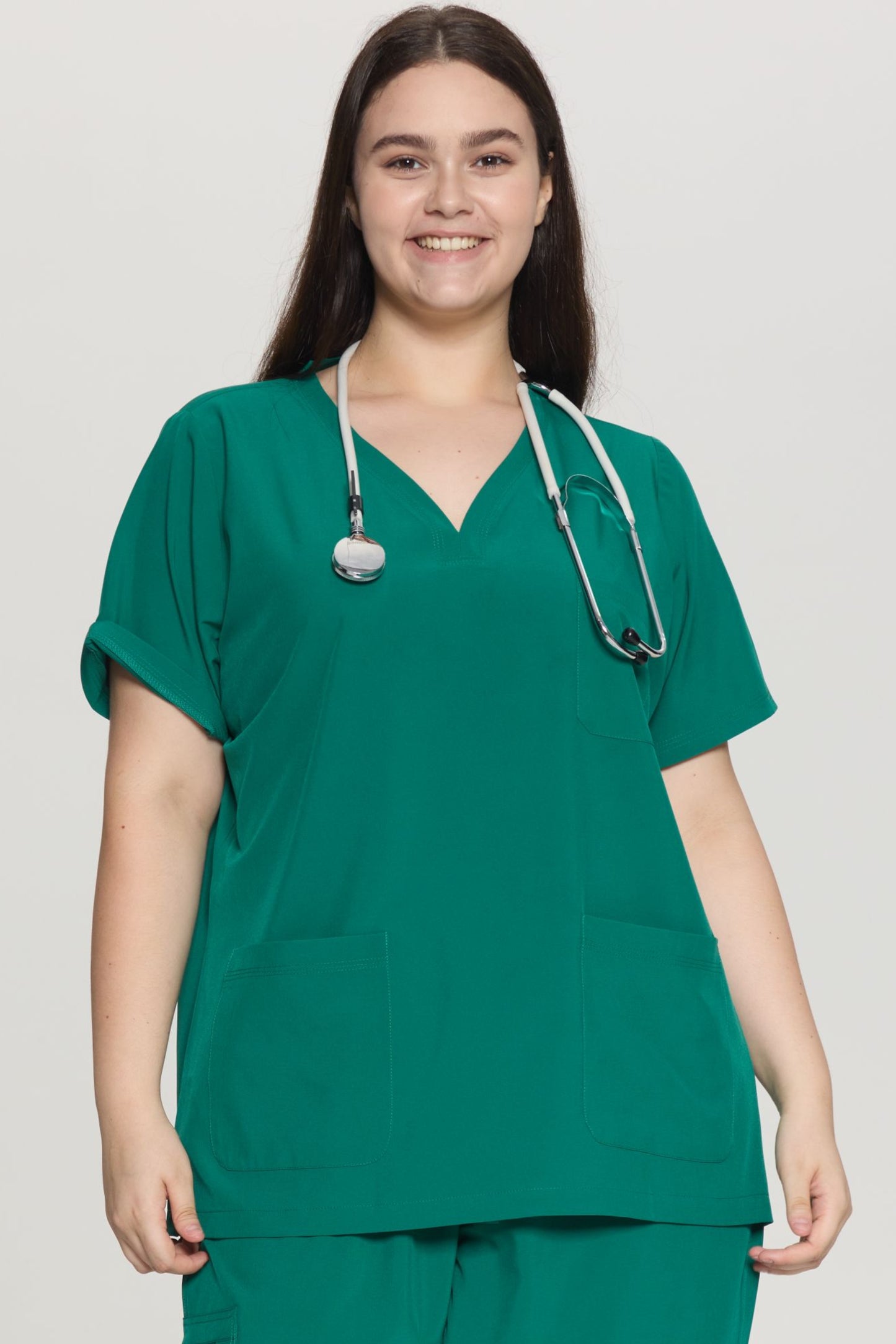 COZYFIT Curved V-Neck Scrub Tops with 3 Pockets