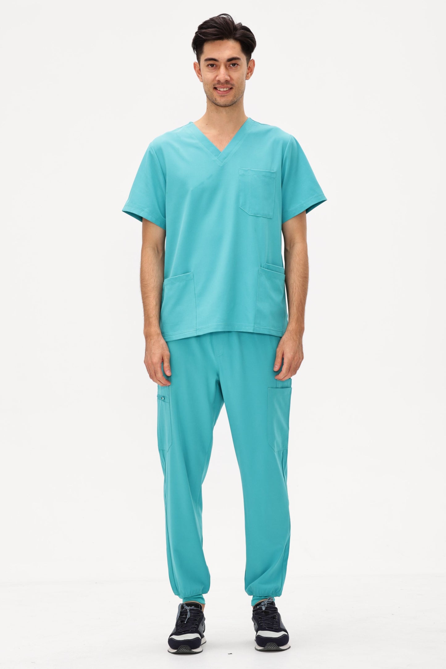 COZYFIT 4 Pockets V-Neck Scrub Top and 7 Pockets Jogger Pants Mens Scrubs Set