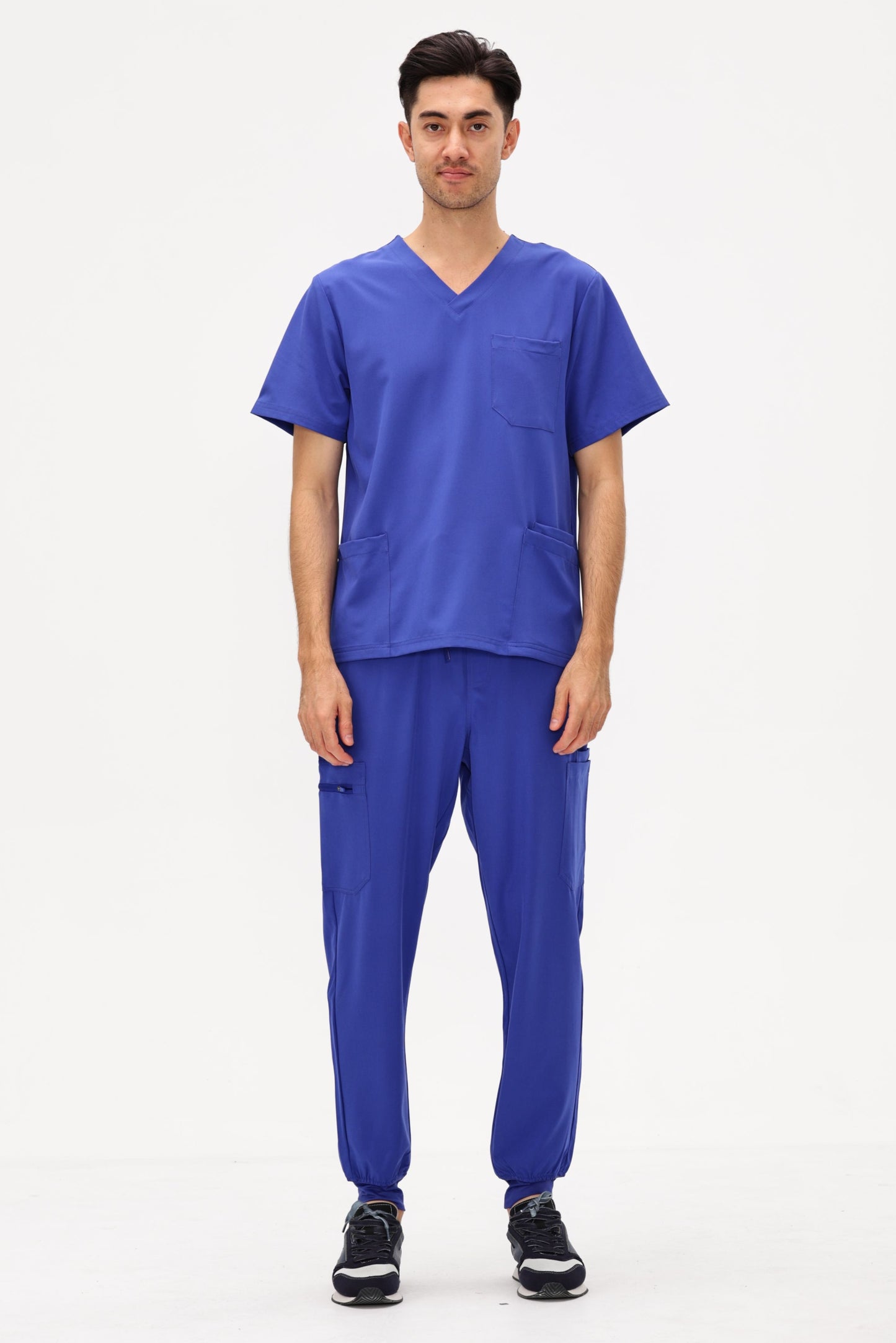 COZYFIT 4 Pockets V-Neck Scrub Top and 7 Pockets Jogger Pants Mens Scrubs Set