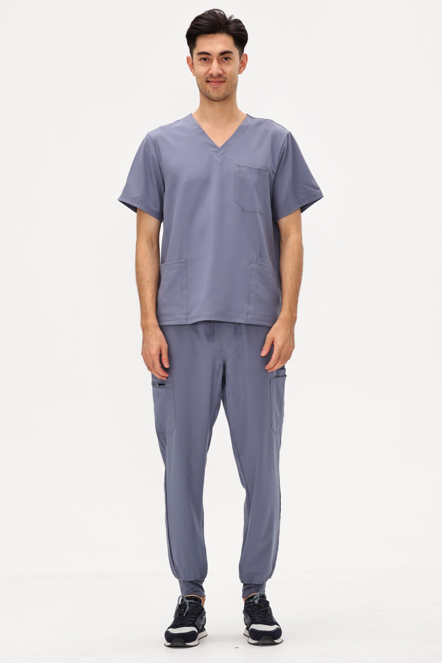 COZYFIT 4 Pockets V-Neck Scrub Top and 7 Pockets Jogger Pants Mens Scrubs Set