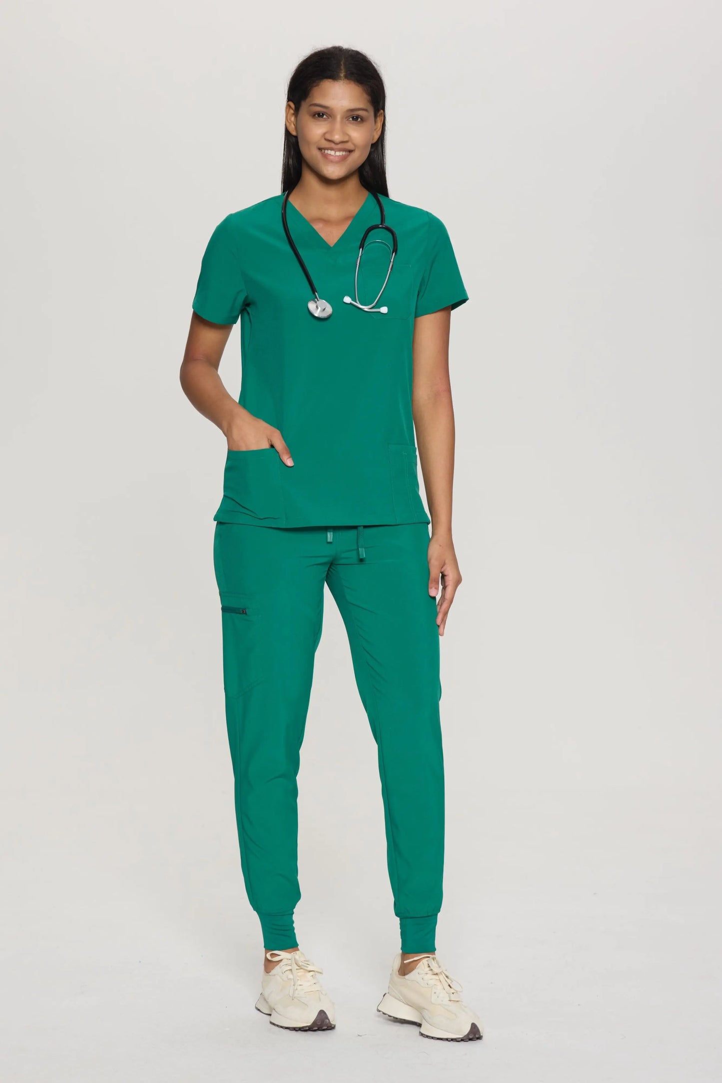 COZYFIT V-Neck Scrub Top&Jogger Pant with 8 Pockets for Women