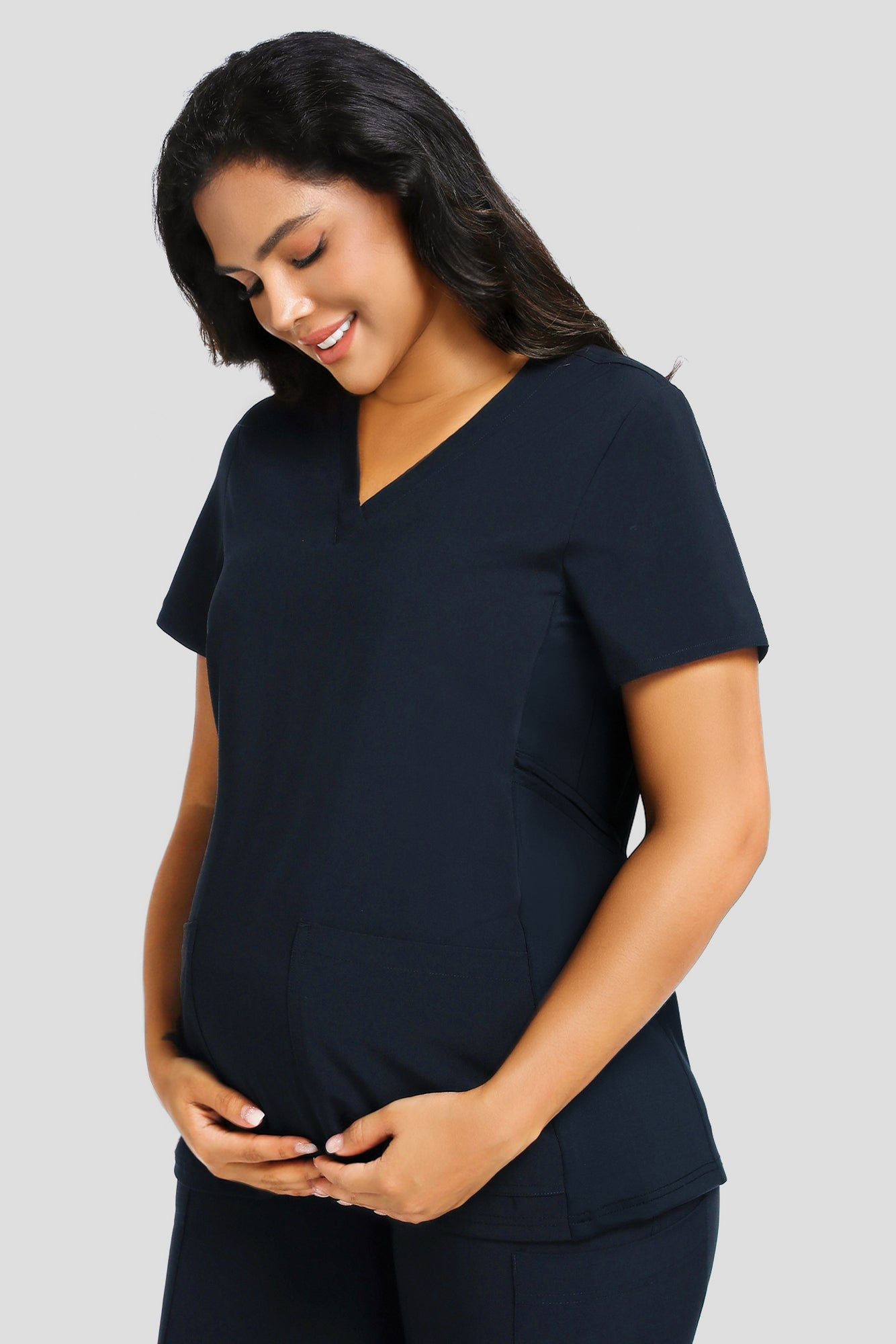 Maternity Scrub Top - V-Neck Shirt, Workwear Pregnancy Scrubs with 2 Pockets