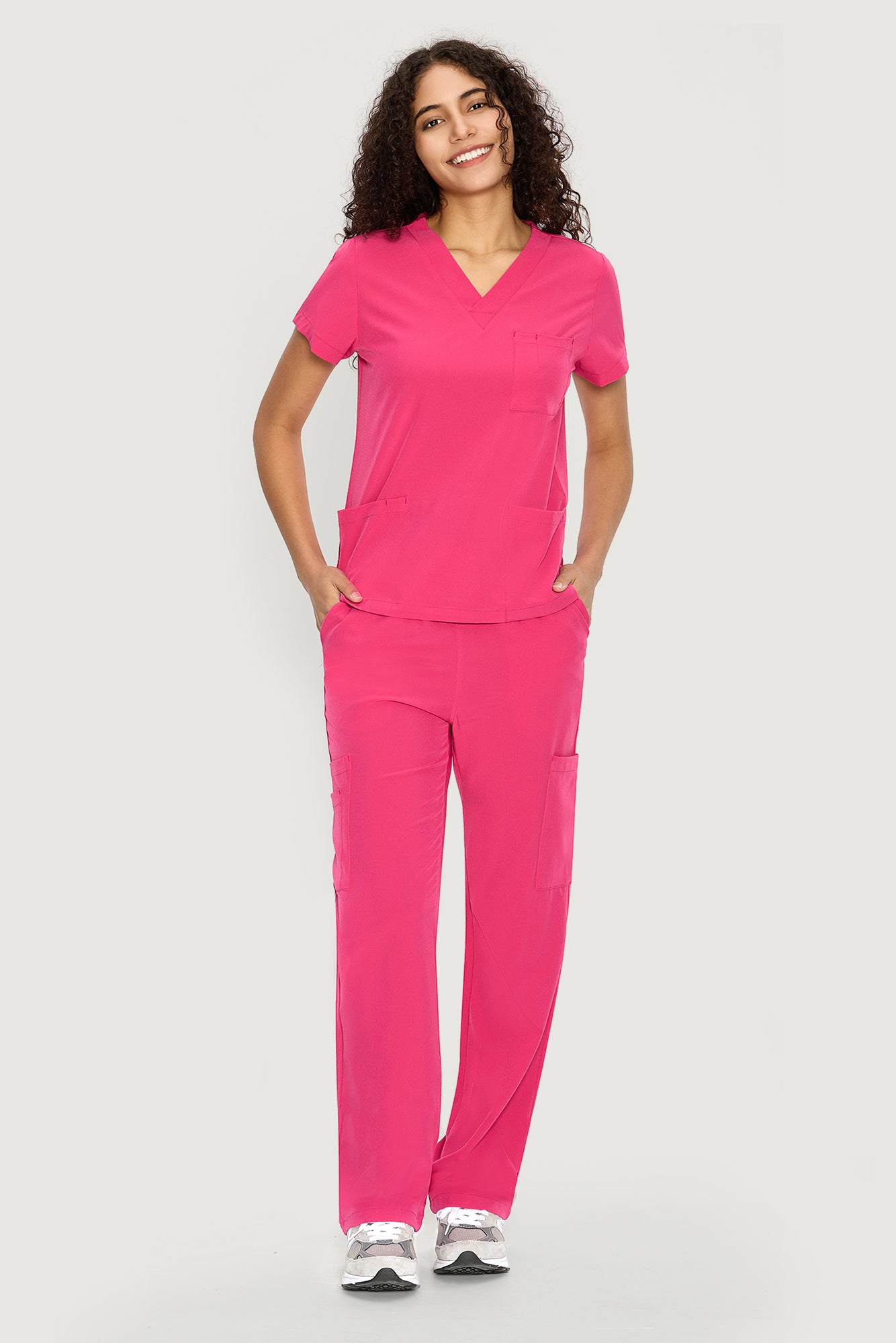 COZYFIT V-Neck Scrub Top & Straight Leg Pants with 9 Pockets