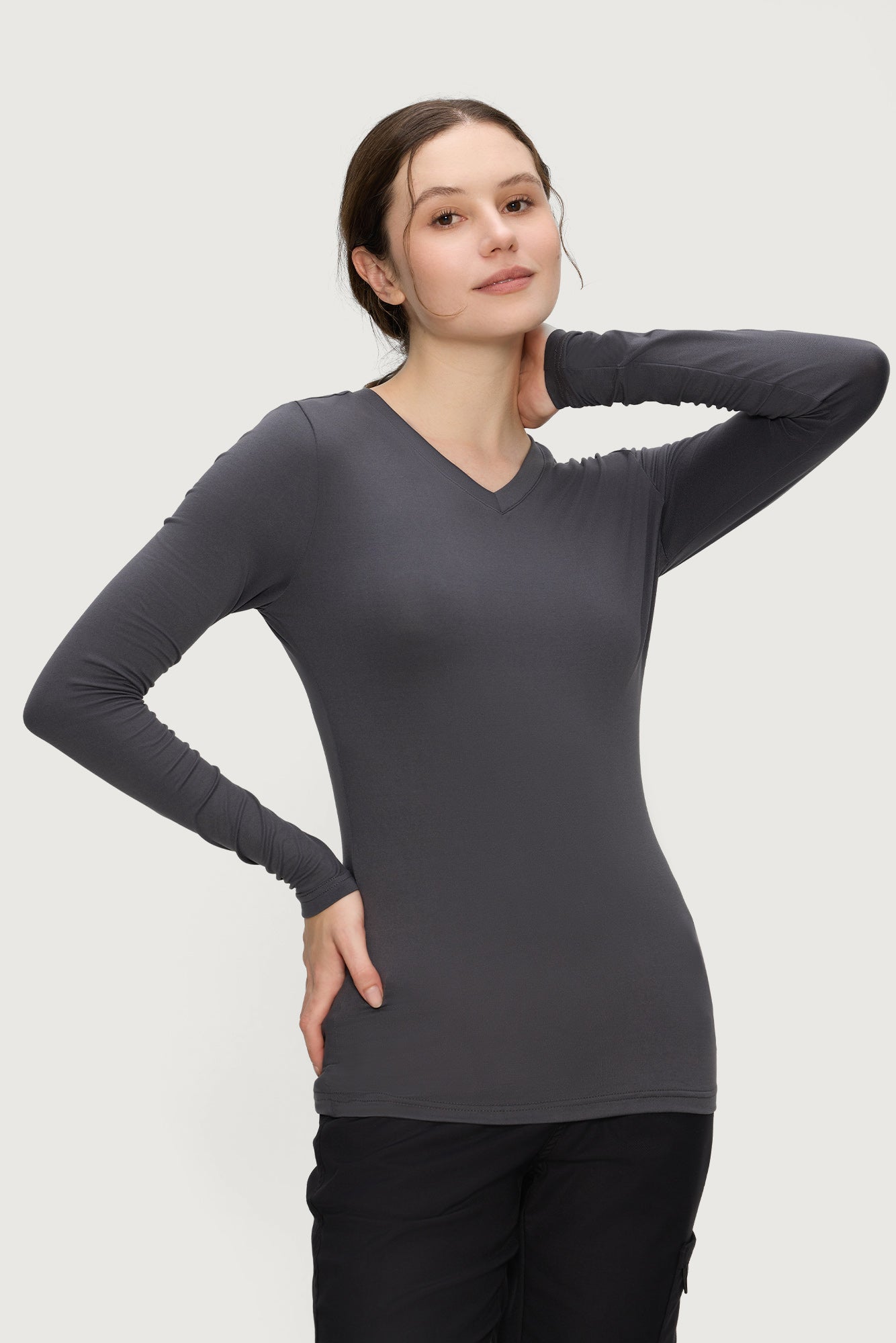 Women’s Underscrub Tee Comfort V-Neck Long Sleeve Undershirt with Soft & Easy Care Fabric