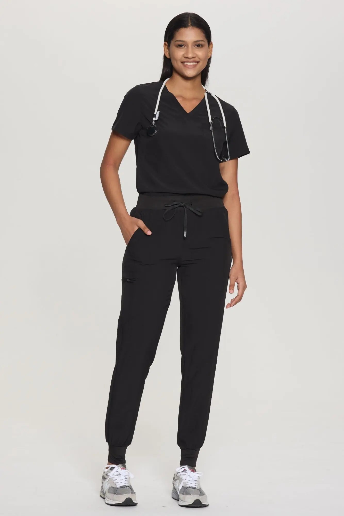 COZYFIT V-Neck Scrub Top Jogger Pants Pockets - Main Image