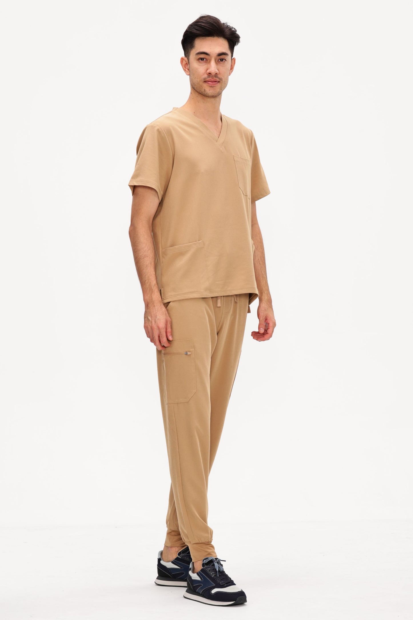 COZYFIT 4 Pockets V-Neck Scrub Top and 7 Pockets Jogger Pants Mens Scrubs Set