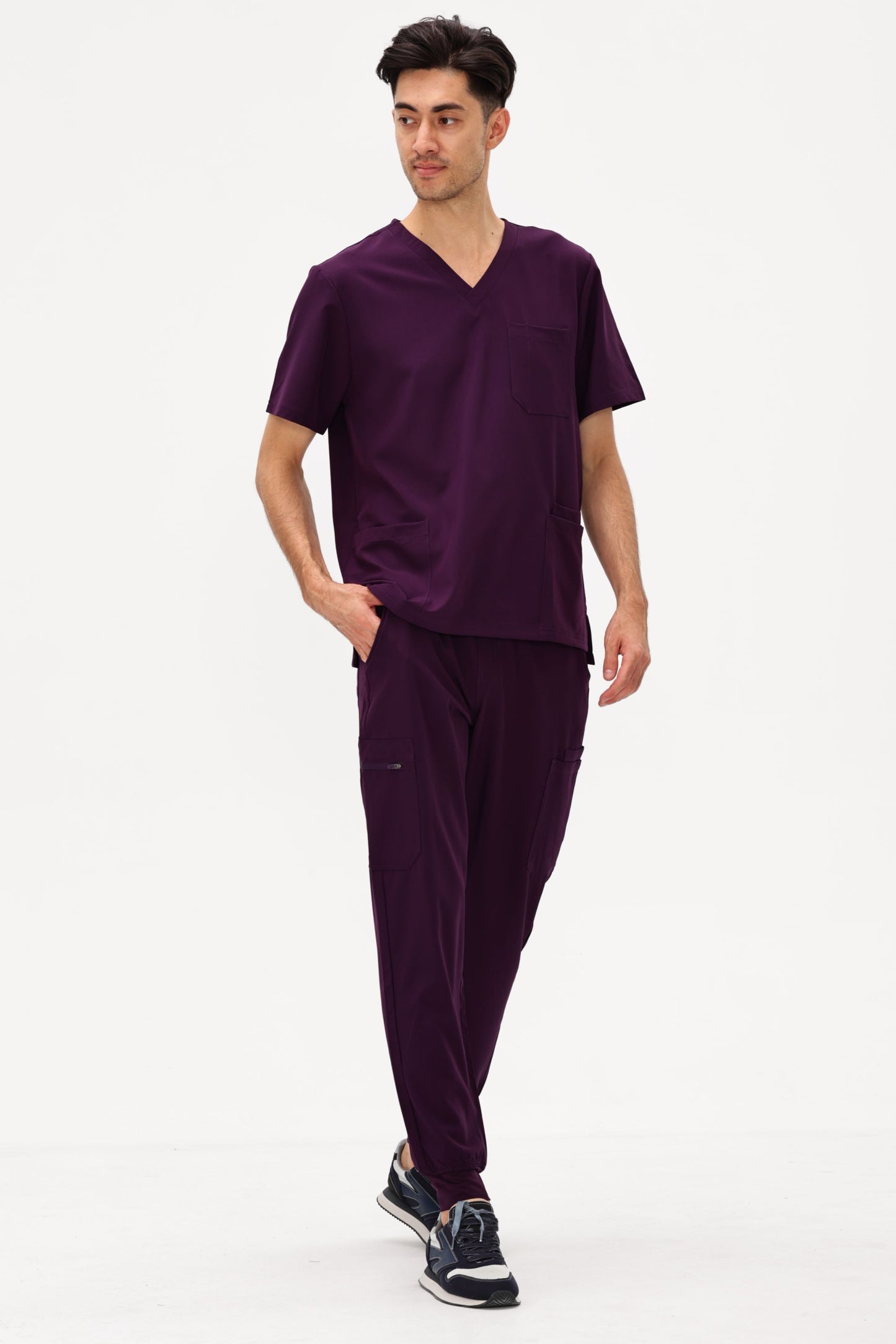 COZYFIT 4 Pockets V-Neck Scrub Top and 7 Pockets Jogger Pants Mens Scrubs Set