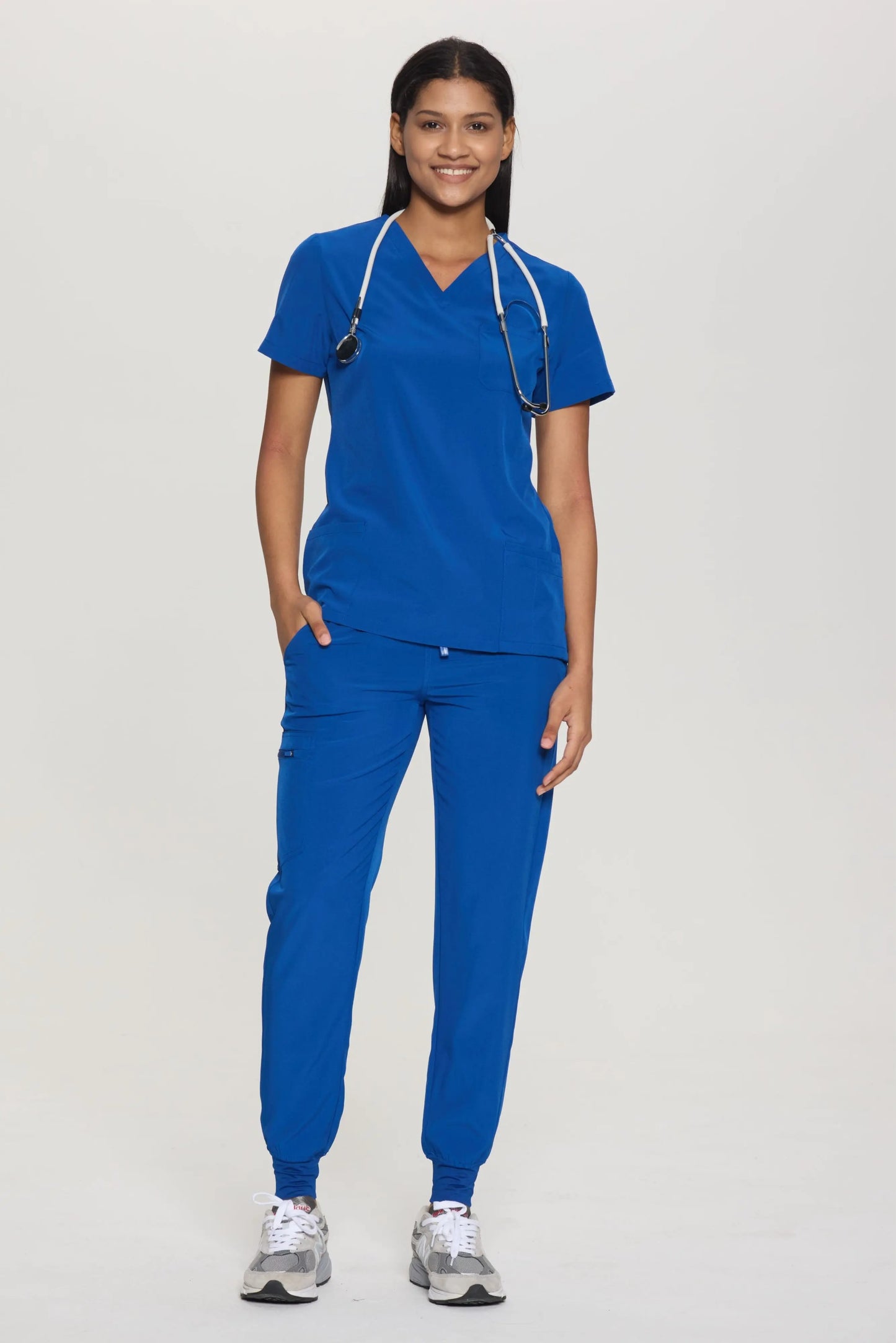 COZYFIT V-Neck Scrub Top&Jogger Pant with 8 Pockets for Women
