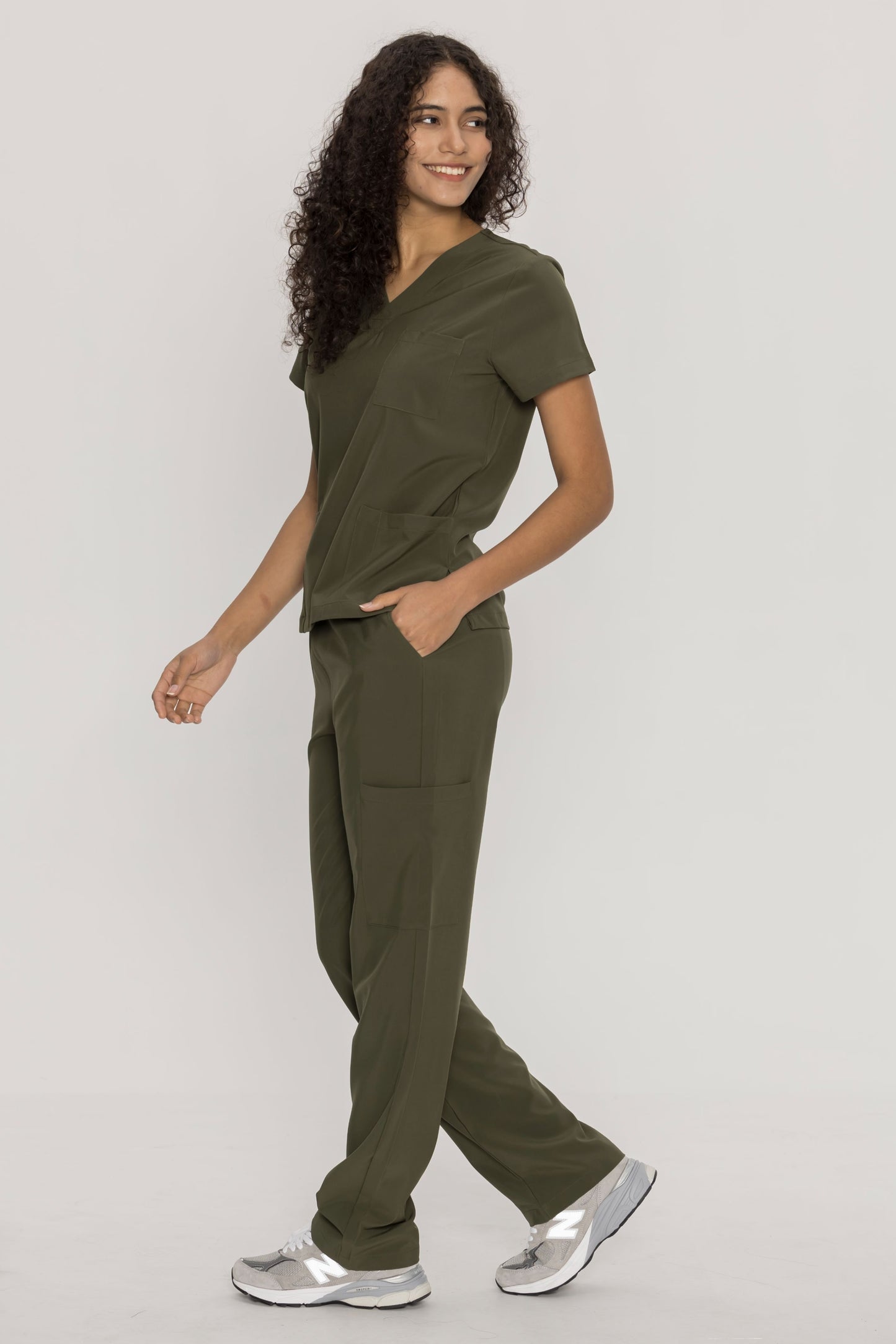 COZYFIT V-Neck Scrub Top & Straight Leg Pants with 9 Pockets