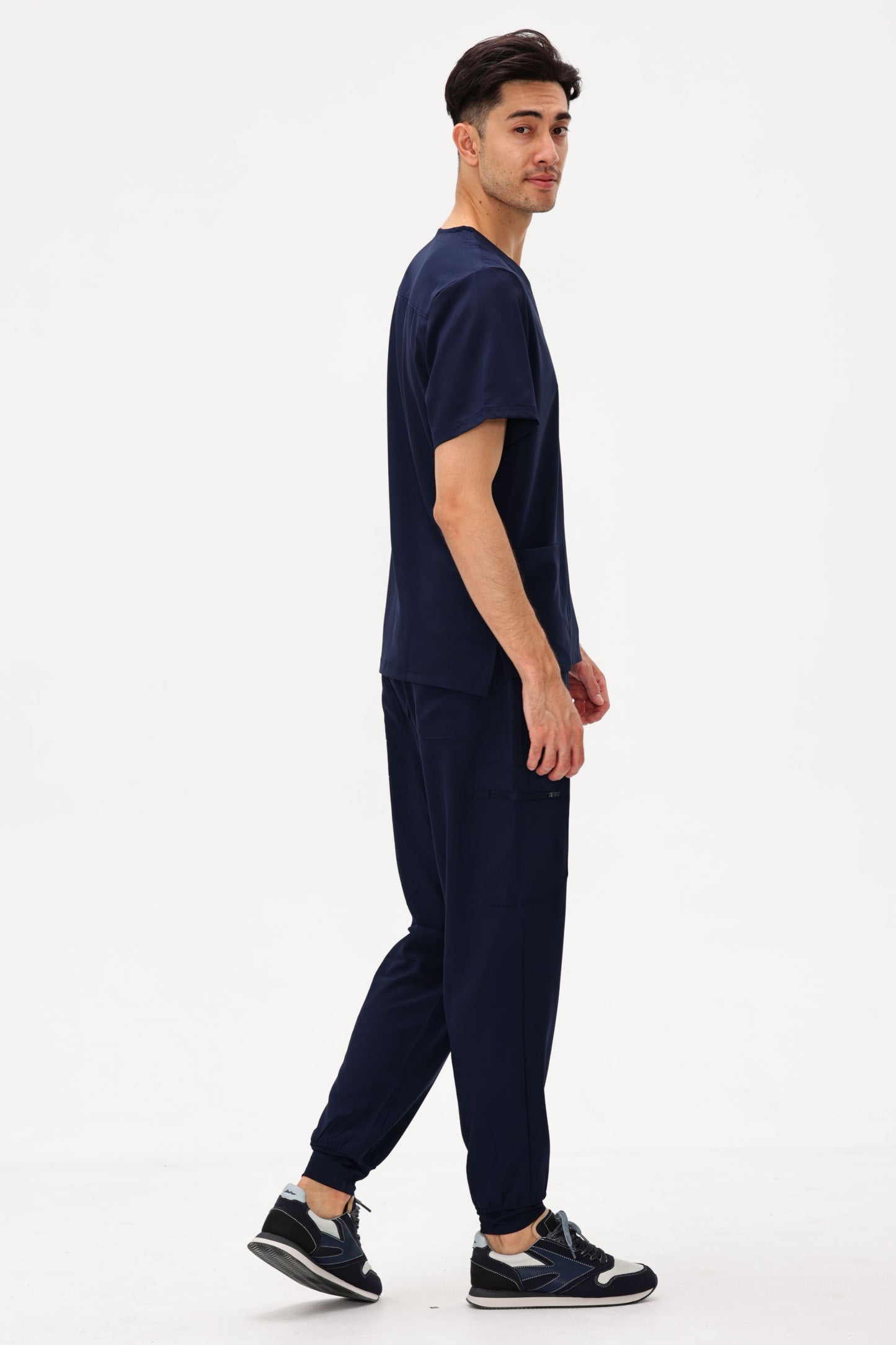 COZYFIT 4 Pockets V-Neck Scrub Top and 7 Pockets Jogger Pants Mens Scrubs Set