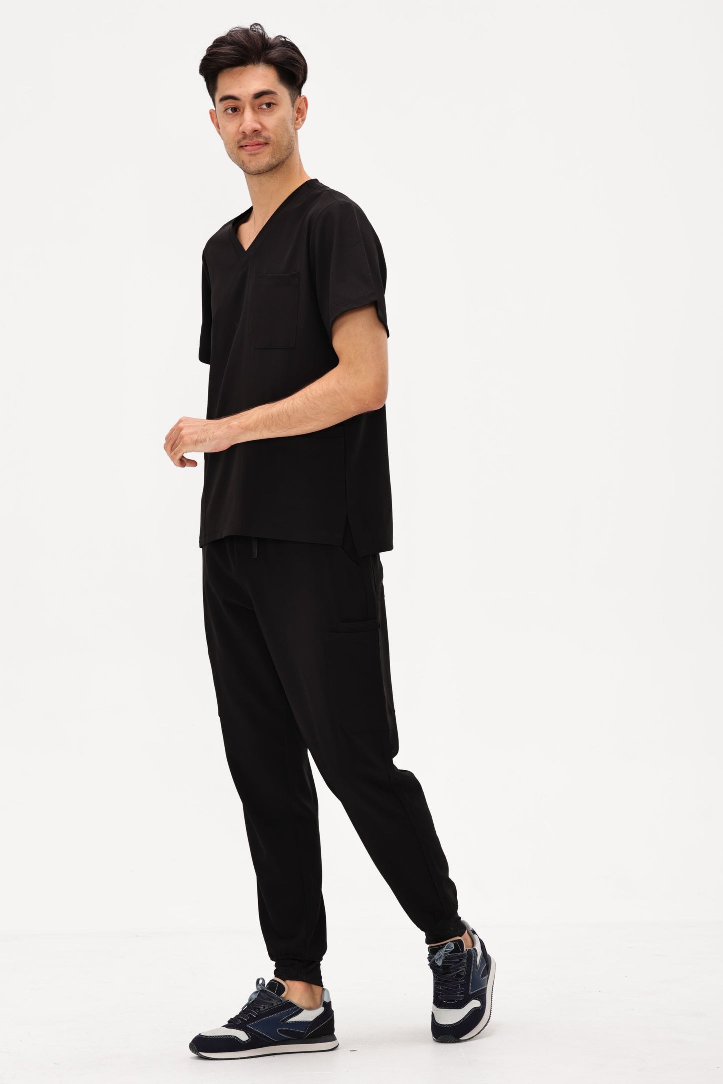 COZYFIT 4 Pockets V-Neck Scrub Top and 7 Pockets Jogger Pants Mens Scrubs Set
