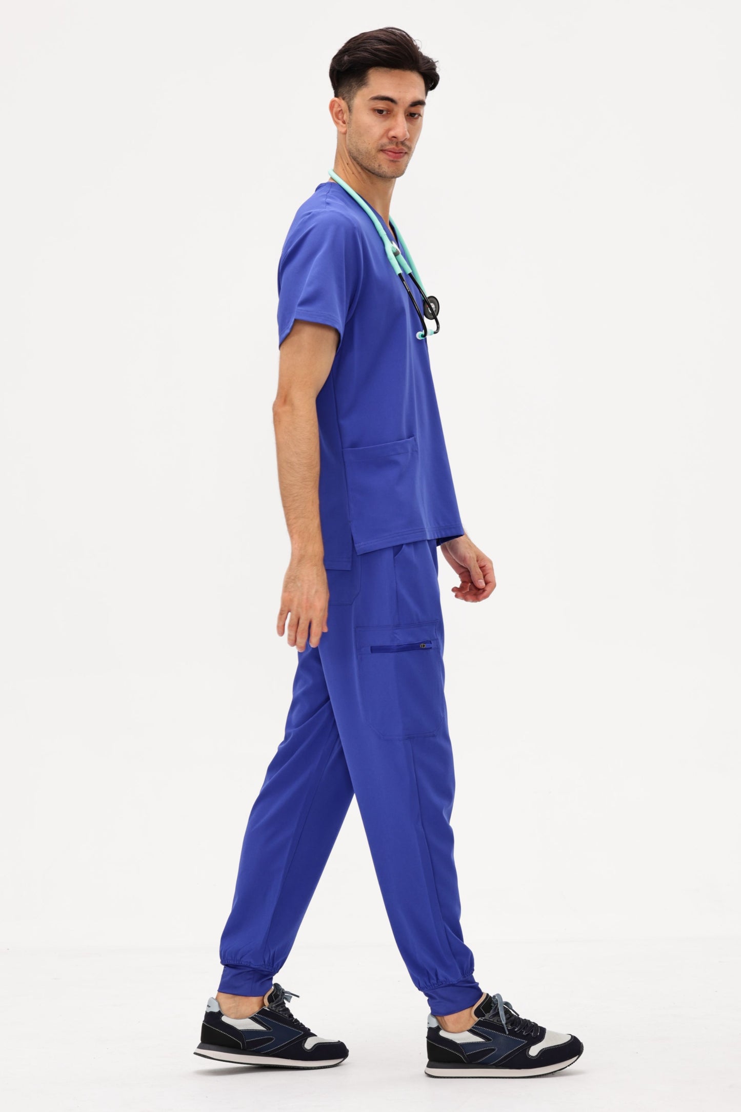 COZYFIT 4 Pockets V-Neck Scrub Top and 7 Pockets Jogger Pants Mens Scrubs Set