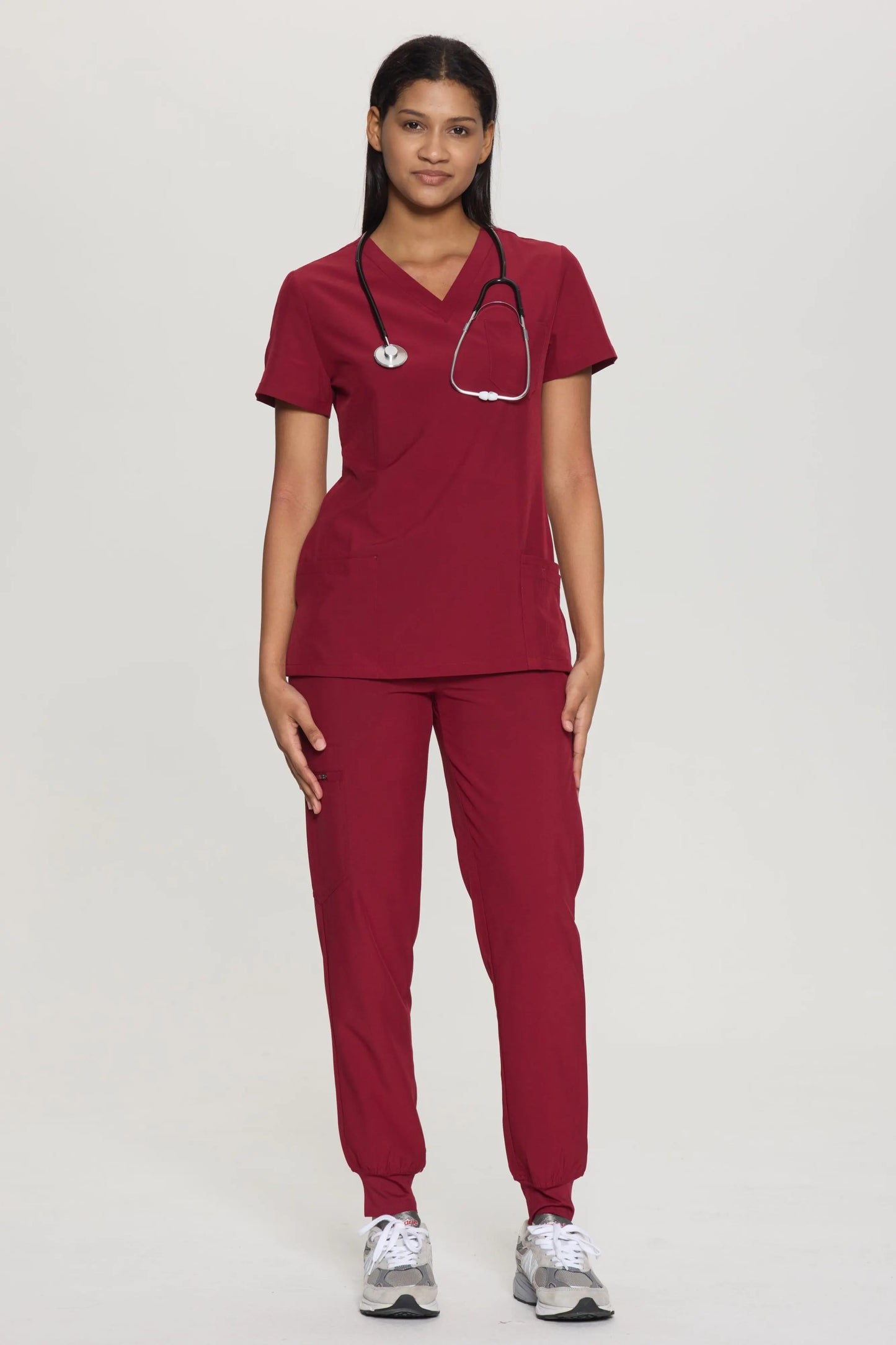 COZYFIT V-Neck Scrub Top&Jogger Pant with 8 Pockets for Women