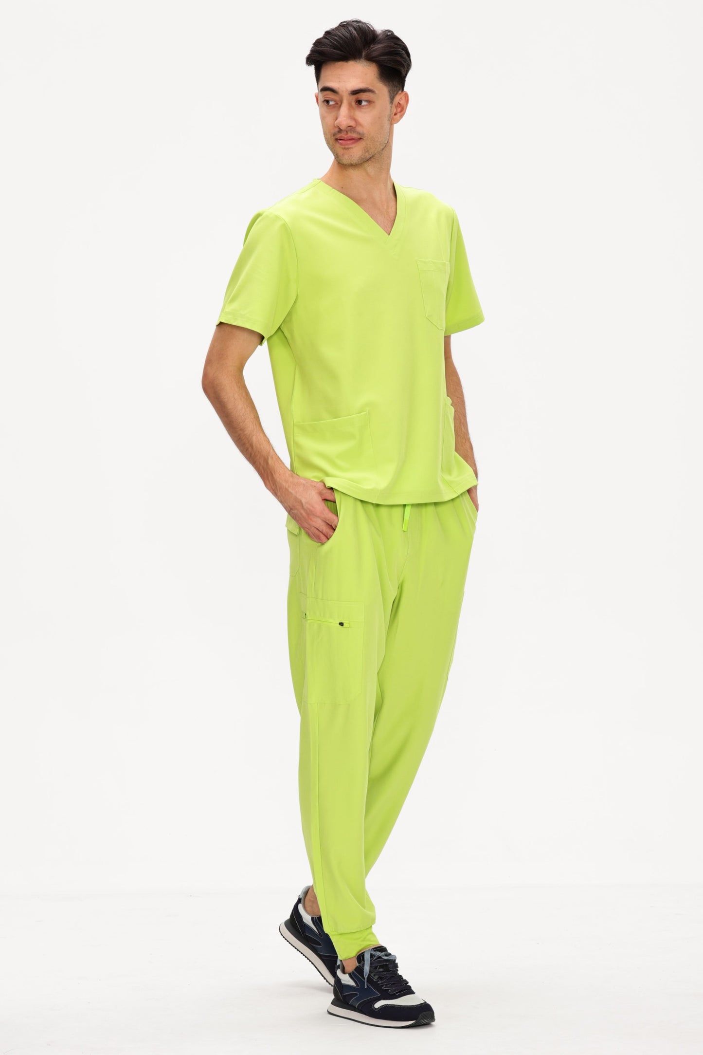 COZYFIT 4 Pockets V-Neck Scrub Top and 7 Pockets Jogger Pants Mens Scrubs Set