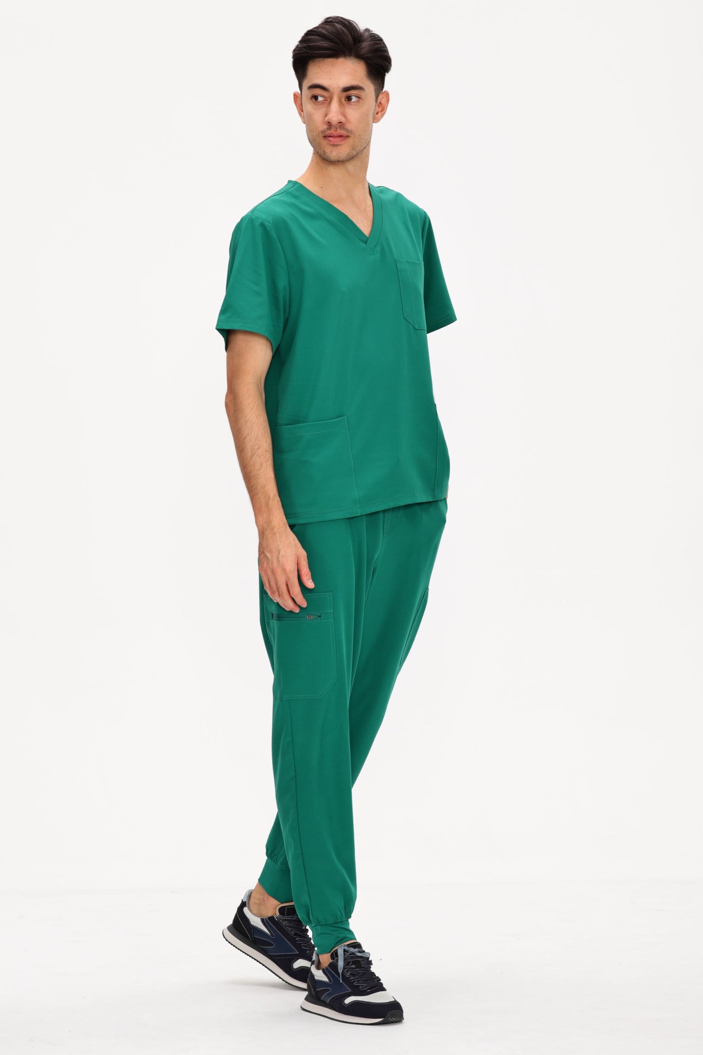 COZYFIT 4 Pockets V-Neck Scrub Top and 7 Pockets Jogger Pants Mens Scrubs Set