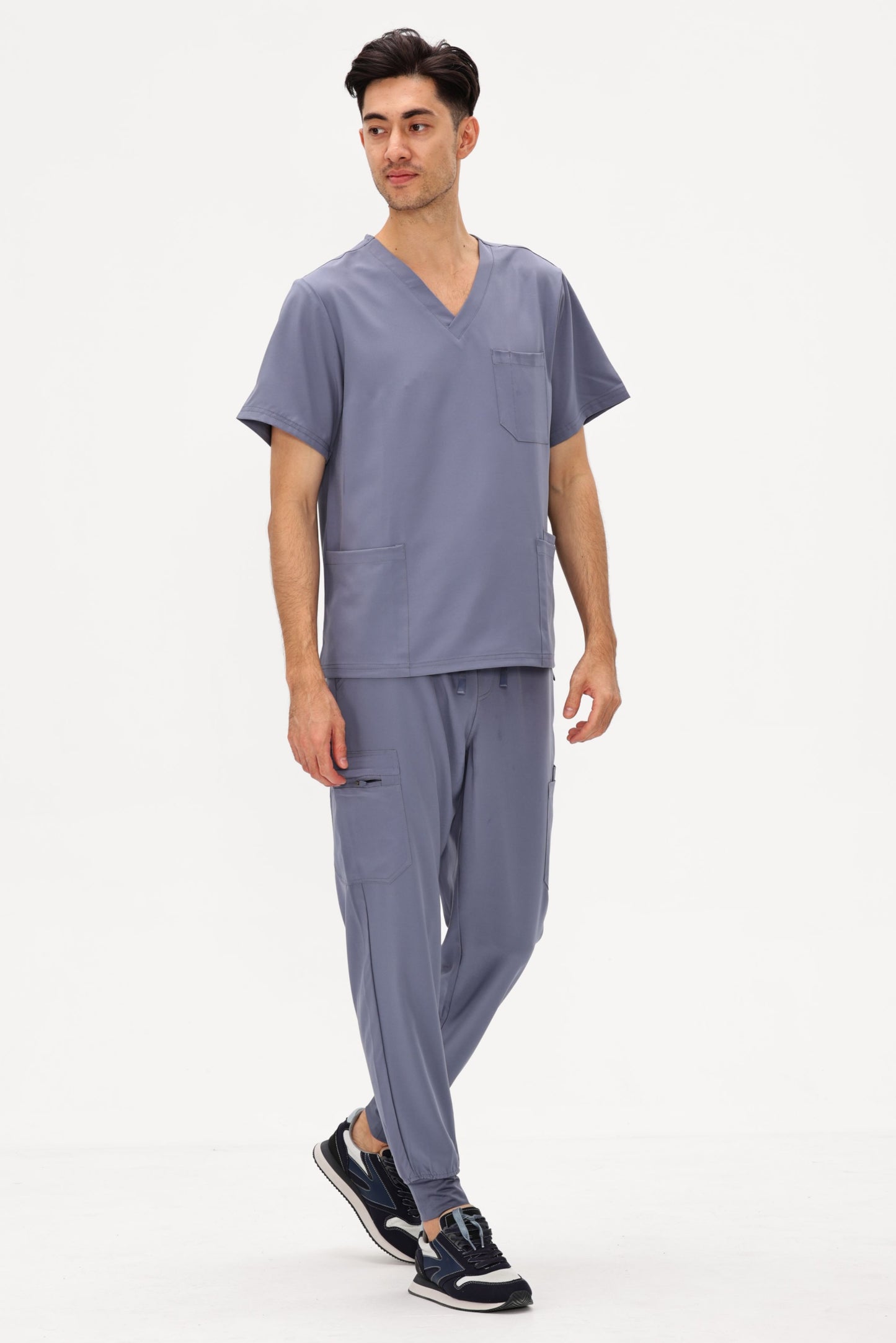 COZYFIT 4 Pockets V-Neck Scrub Top and 7 Pockets Jogger Pants Mens Scrubs Set