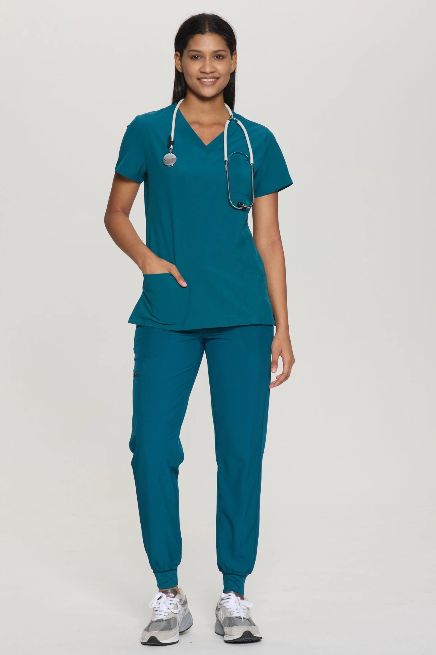 COZYFIT V-Neck Scrub Top&Jogger Pant with 8 Pockets for Women