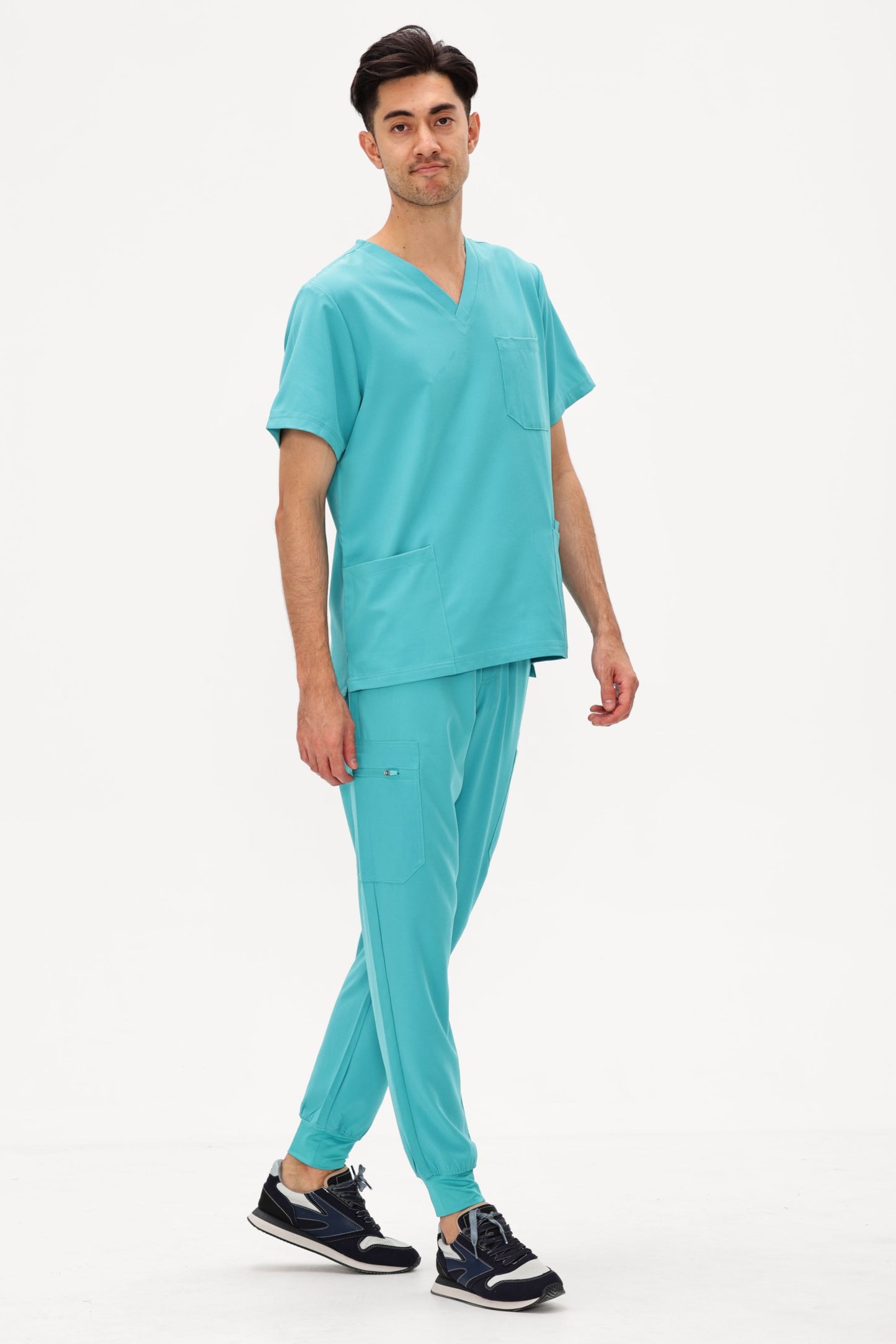 COZYFIT 4 Pockets V-Neck Scrub Top and 7 Pockets Jogger Pants Mens Scrubs Set