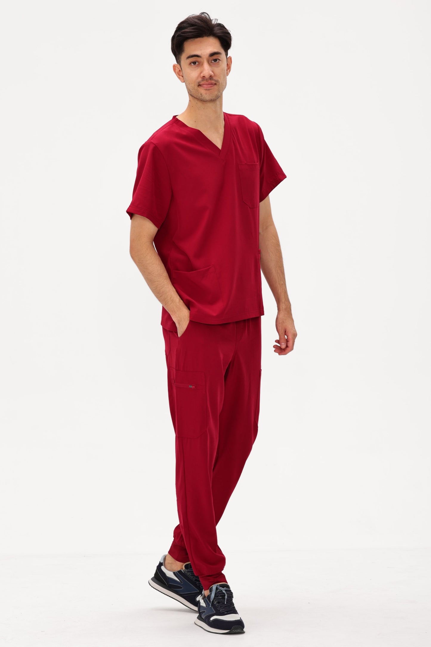 COZYFIT 4 Pockets V-Neck Scrub Top and 7 Pockets Jogger Pants Mens Scrubs Set