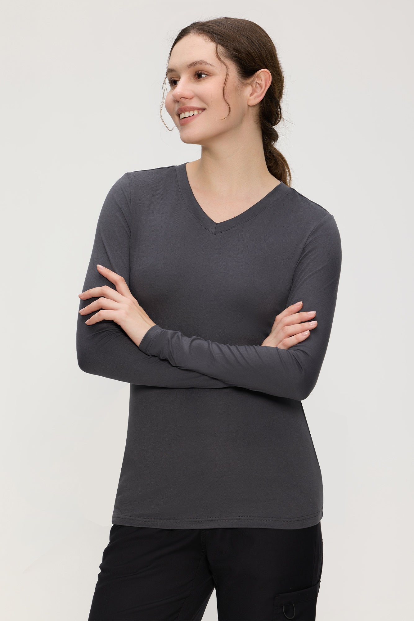 Women’s Underscrub Tee Comfort V-Neck Long Sleeve Undershirt with Soft & Easy Care Fabric