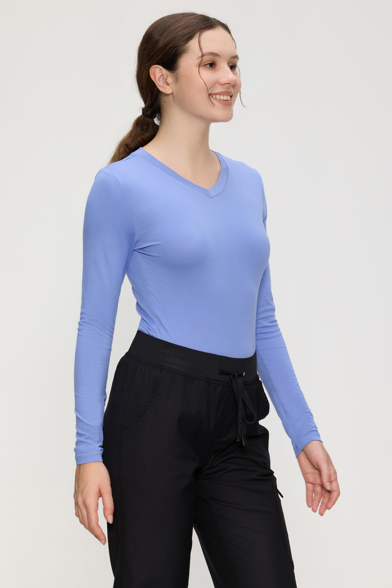Women’s Underscrub Tee Comfort V-Neck Long Sleeve Undershirt with Soft & Easy Care Fabric