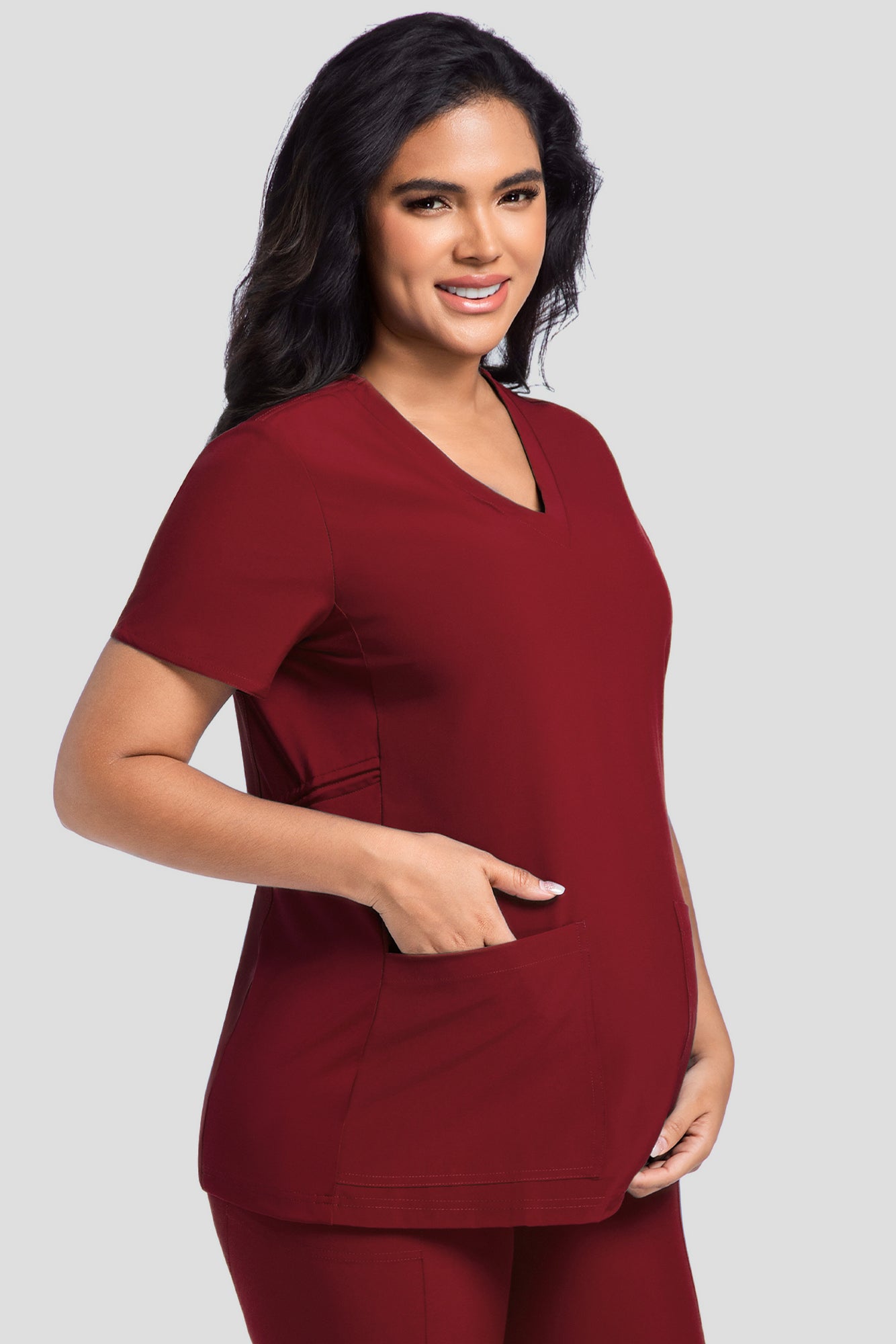 Maternity Scrub Top - V-Neck Shirt, Workwear Pregnancy Scrubs with 2 Pockets
