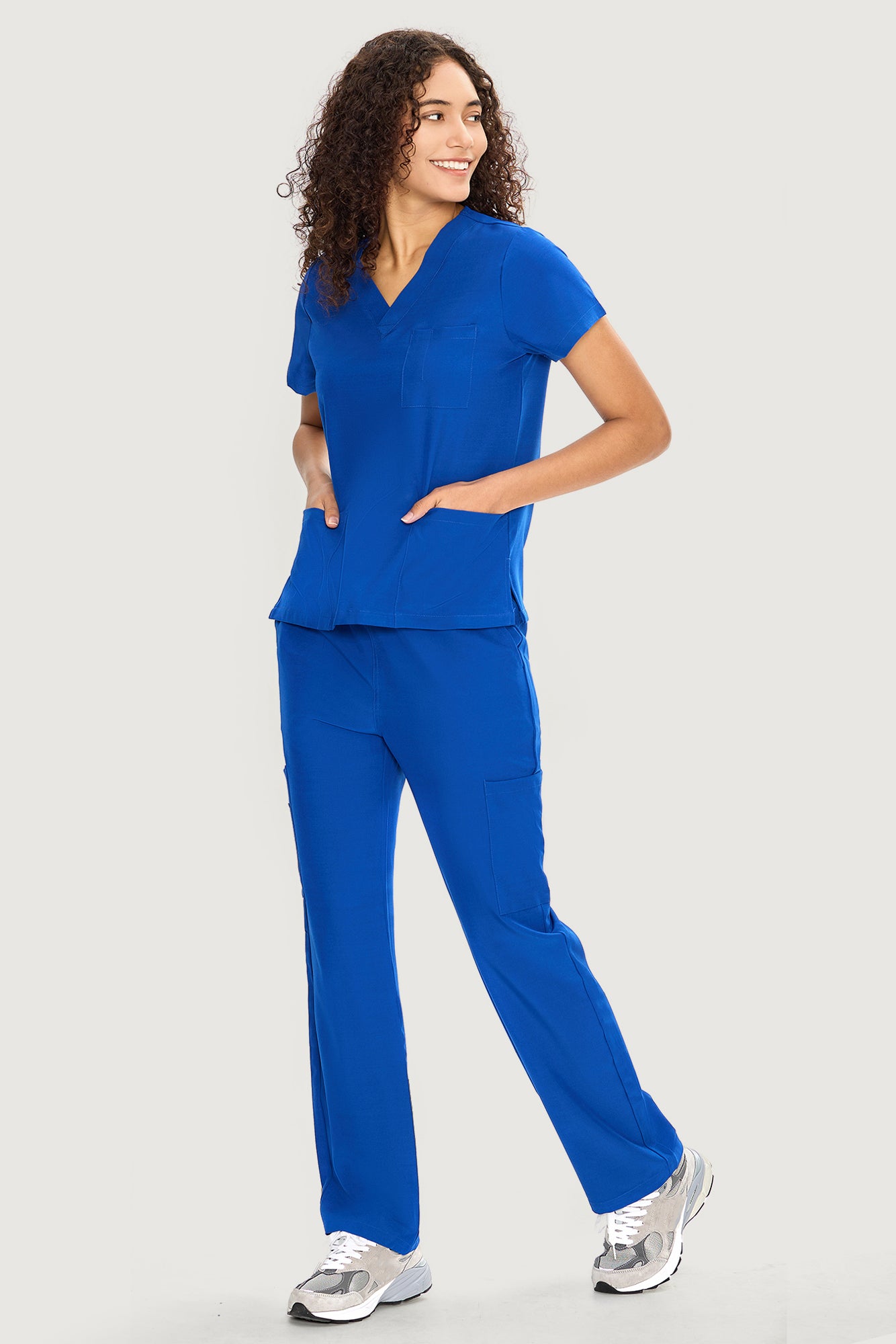 COZYFIT V-Neck Scrub Top & Straight Leg Pants with 9 Pockets