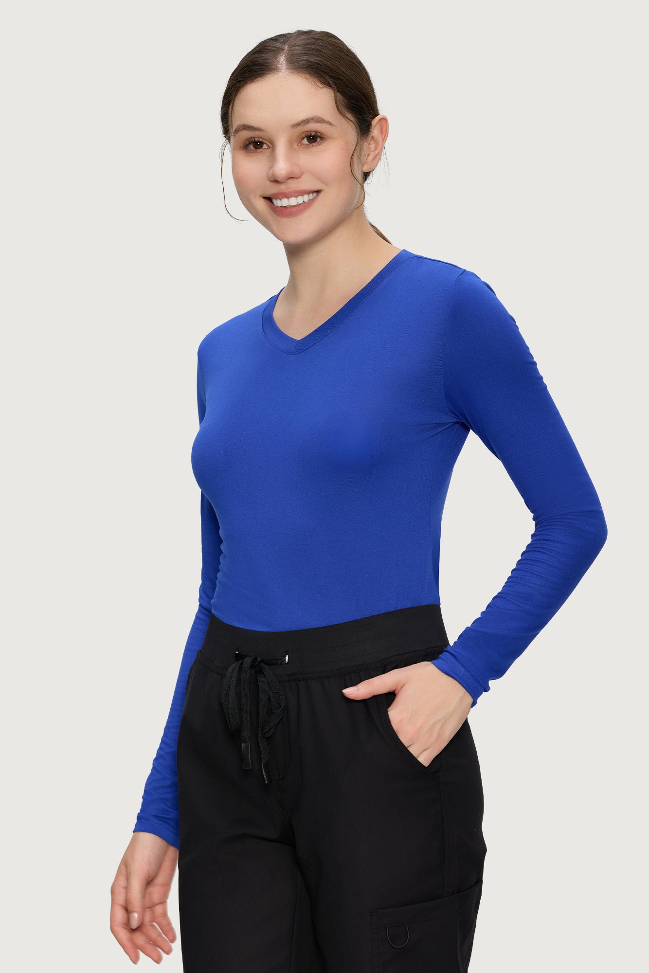 Women’s Underscrub Tee Comfort V-Neck Long Sleeve Undershirt with Soft & Easy Care Fabric