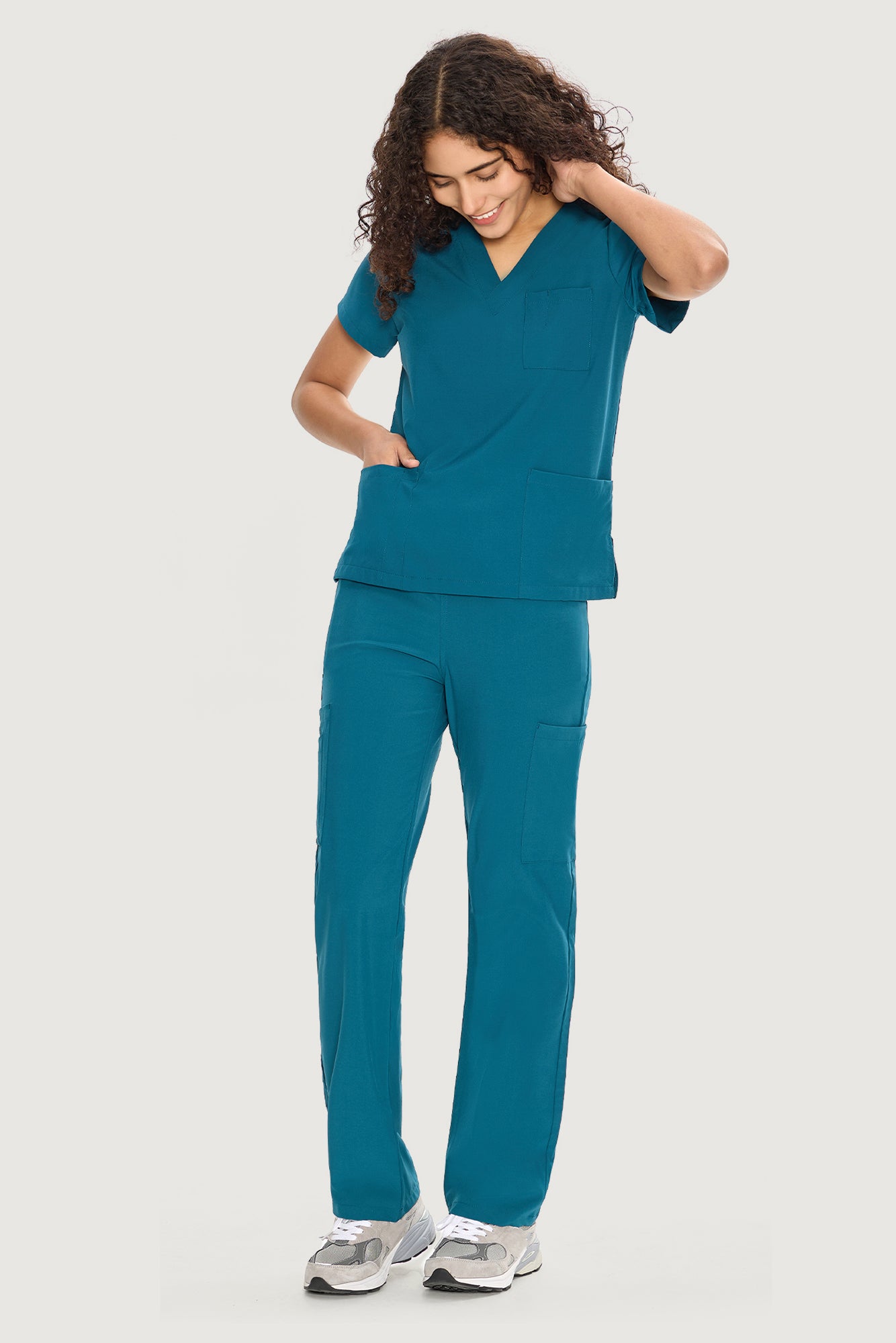 COZYFIT V-Neck Scrub Top & Straight Leg Pants with 9 Pockets