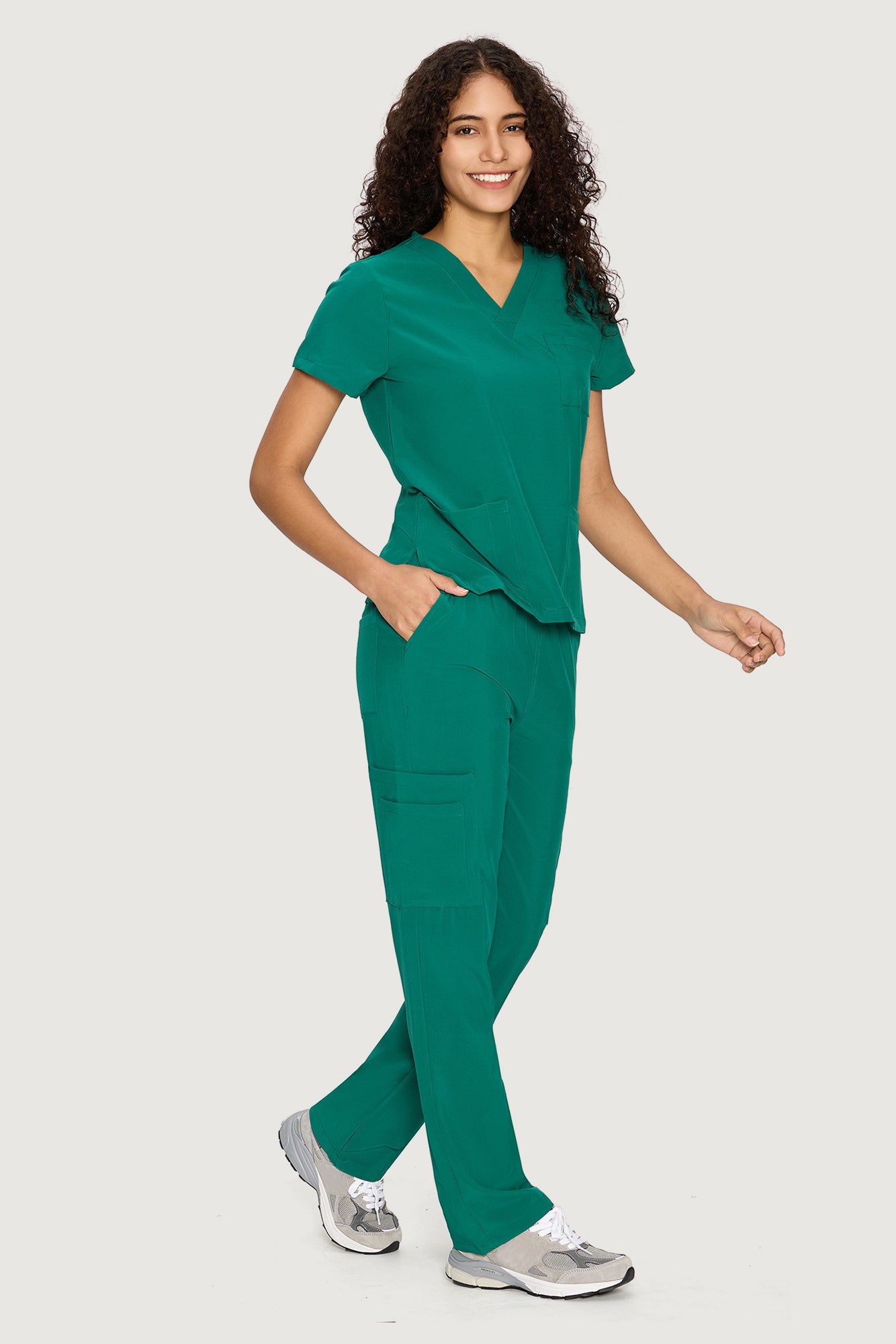COZYFIT V-Neck Scrub Top & Straight Leg Pants with 9 Pockets