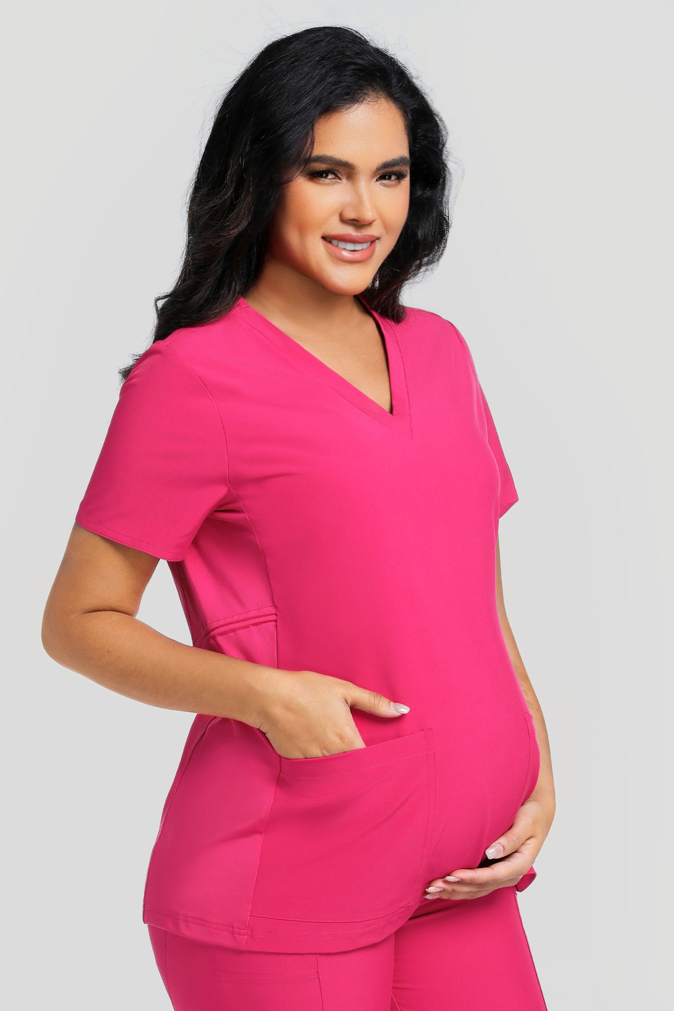Maternity Scrub Top - V-Neck Shirt, Workwear Pregnancy Scrubs with 2 Pockets
