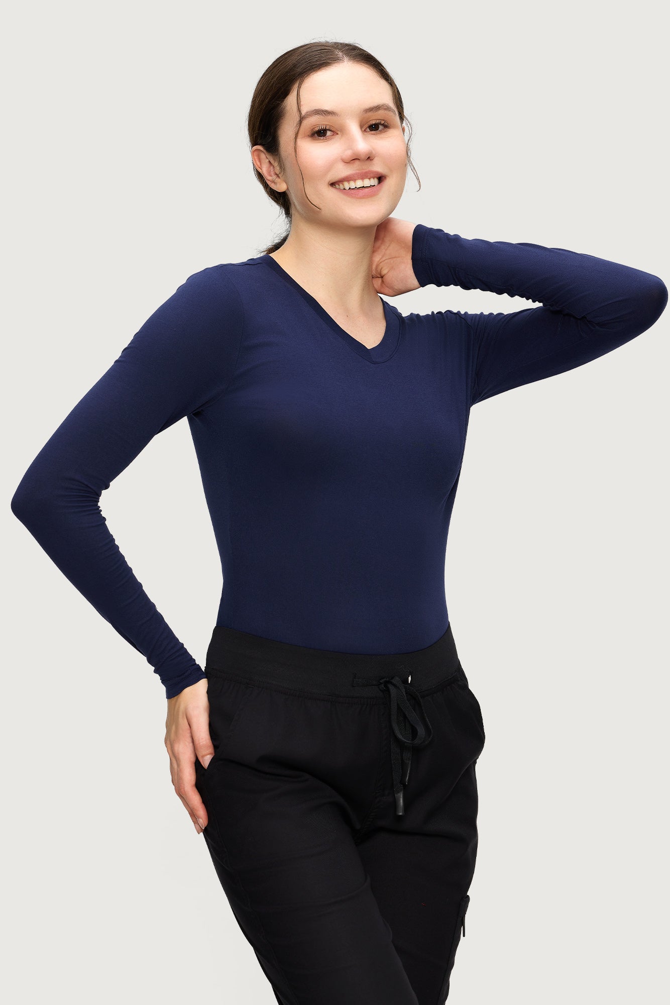 Women’s Underscrub Tee Comfort V-Neck Long Sleeve Undershirt with Soft & Easy Care Fabric