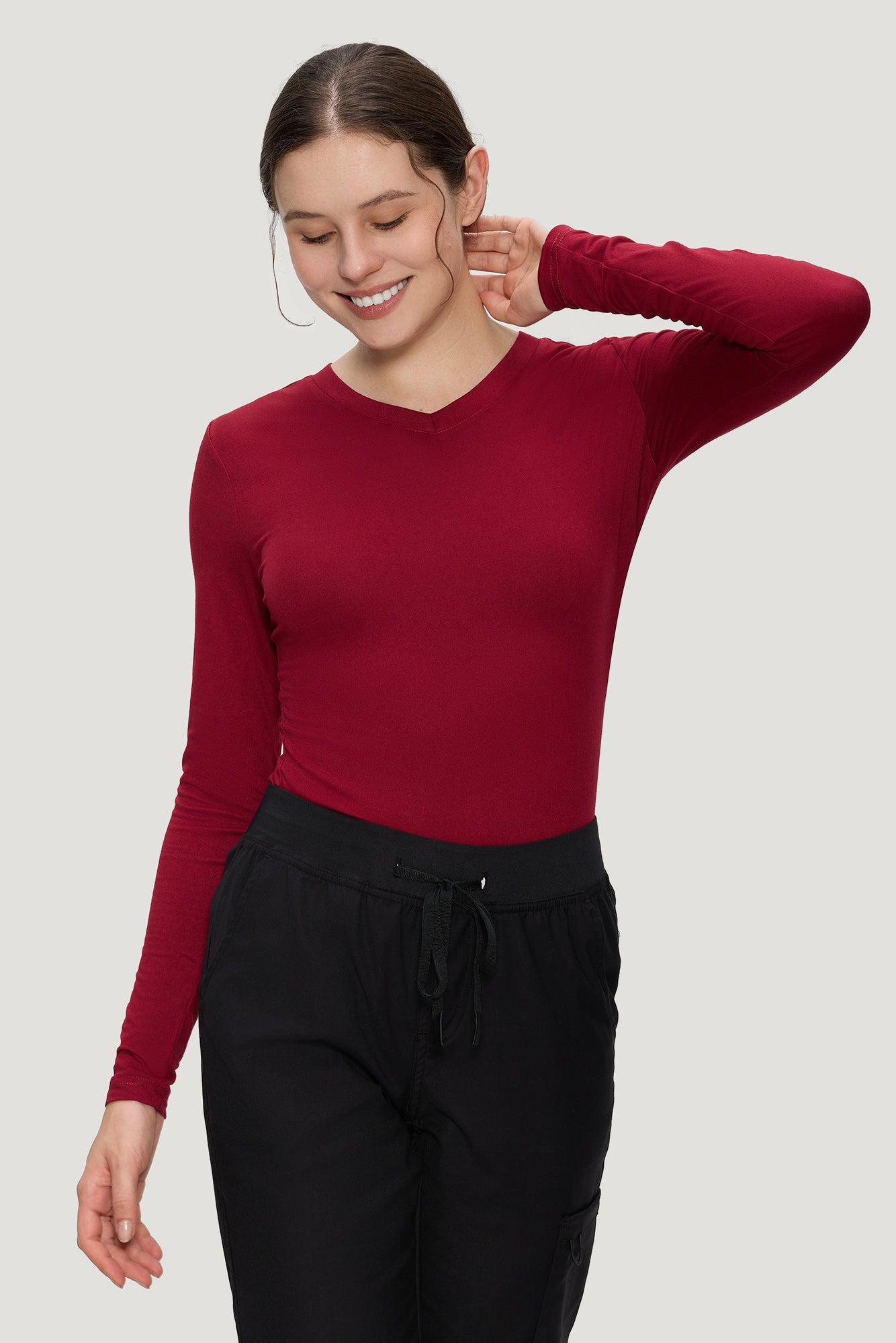 Women’s Underscrub Tee Comfort V-Neck Long Sleeve Undershirt with Soft & Easy Care Fabric