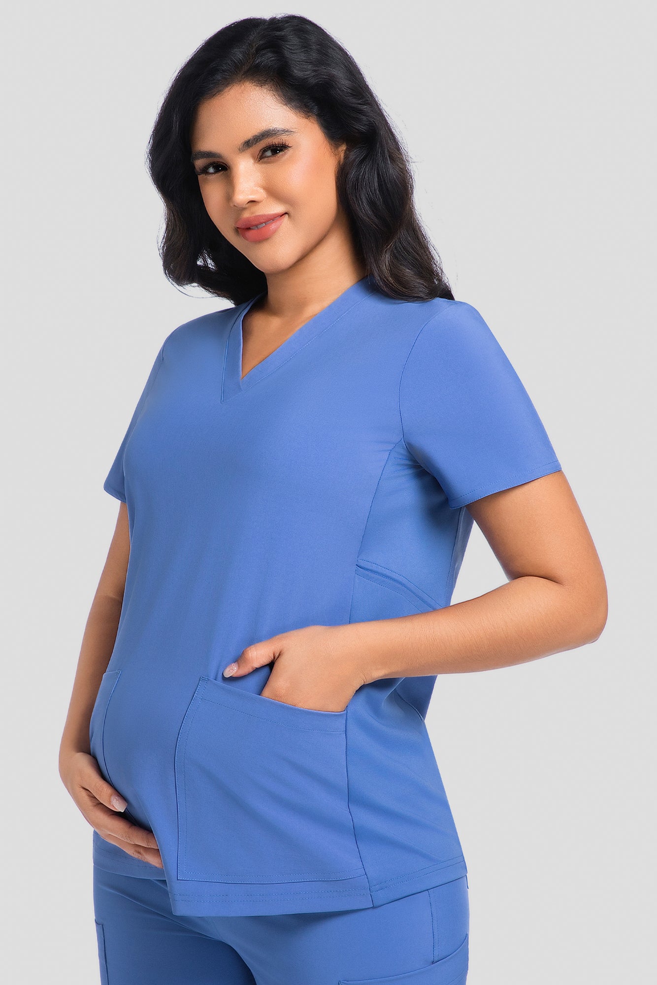 Maternity Scrub Top - V-Neck Shirt, Workwear Pregnancy Scrubs with 2 Pockets