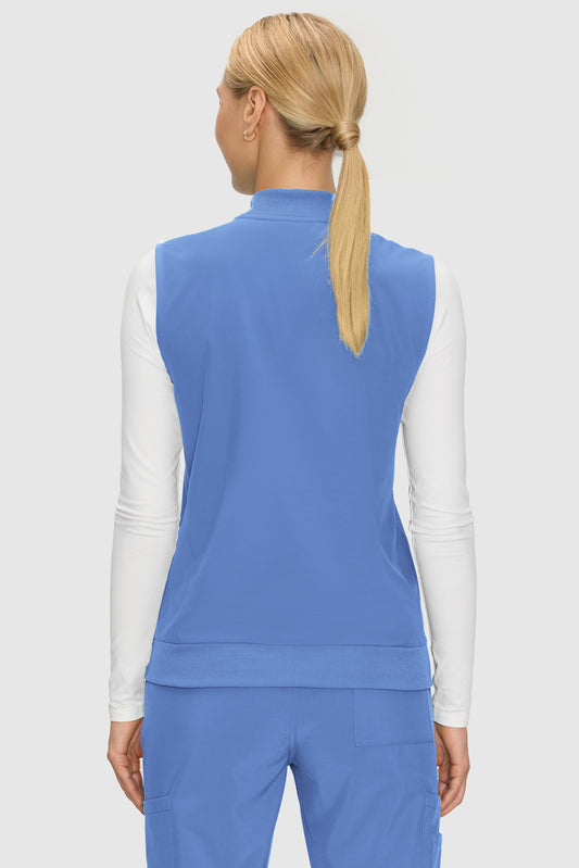 Women's 3-Pocket Scrub Vest, Ceil Blue, Model Back View
