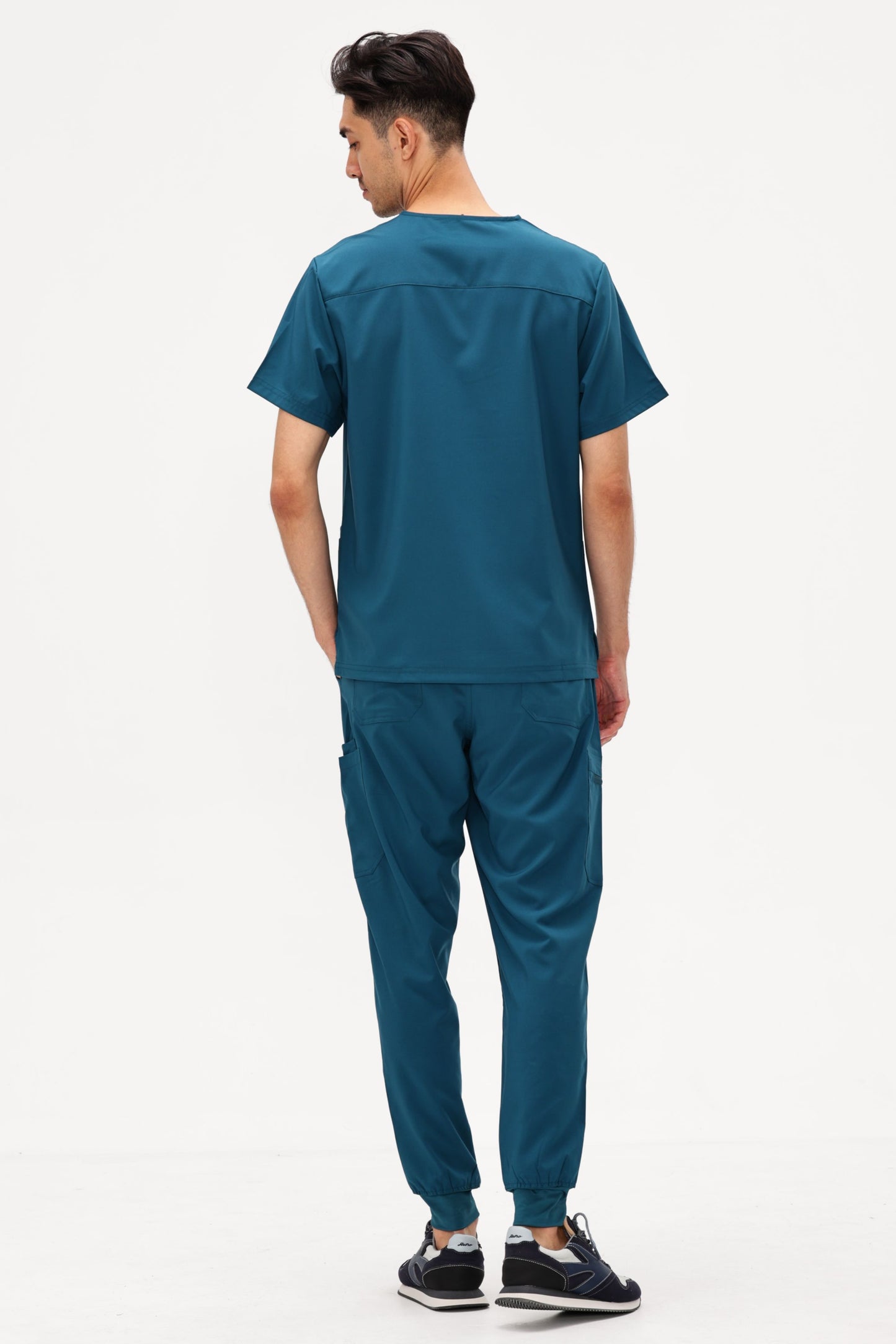 COZYFIT 4 Pockets V-Neck Scrub Top and 7 Pockets Jogger Pants Mens Scrubs Set
