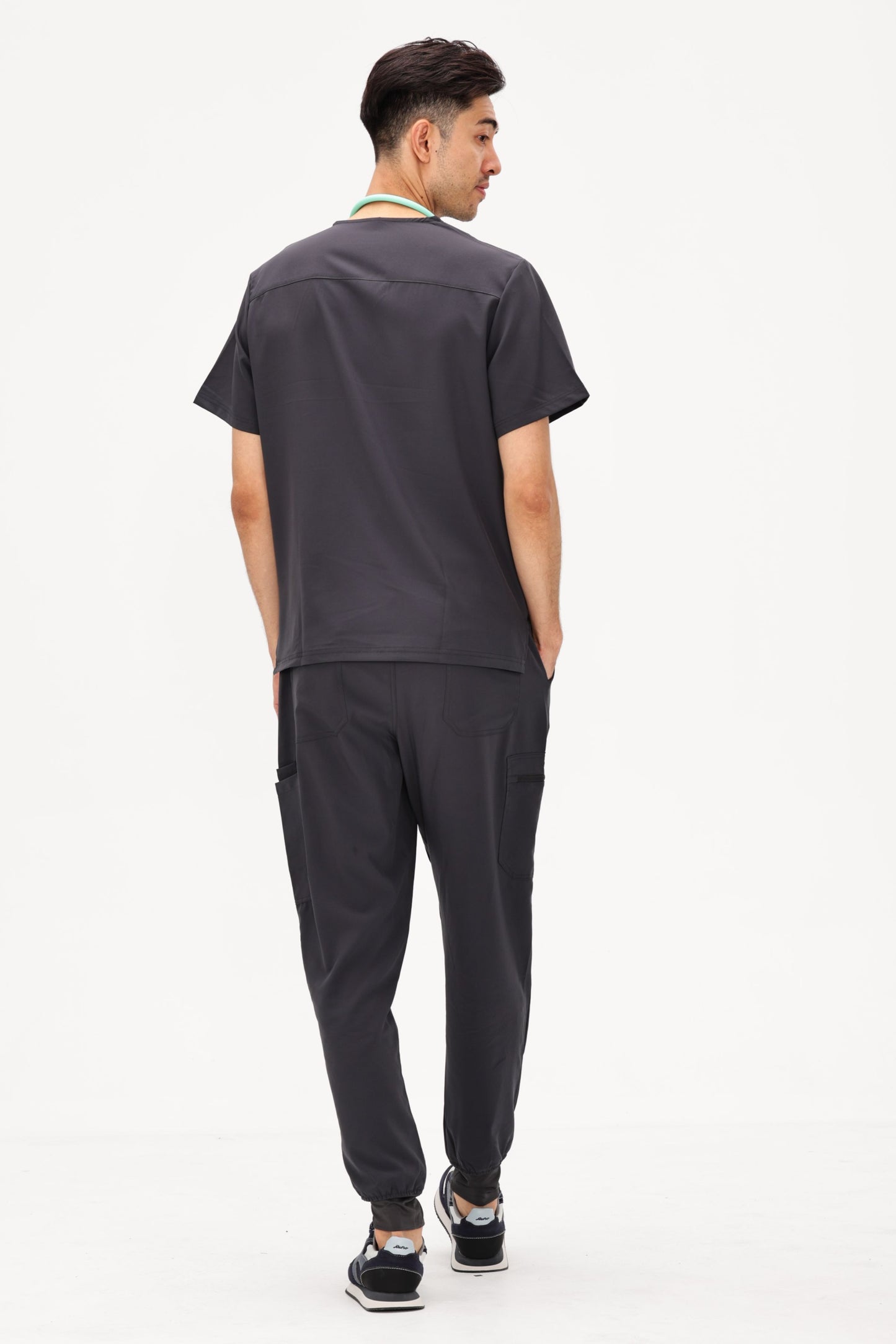 COZYFIT 4 Pockets V-Neck Scrub Top and 7 Pockets Jogger Pants Mens Scrubs Set