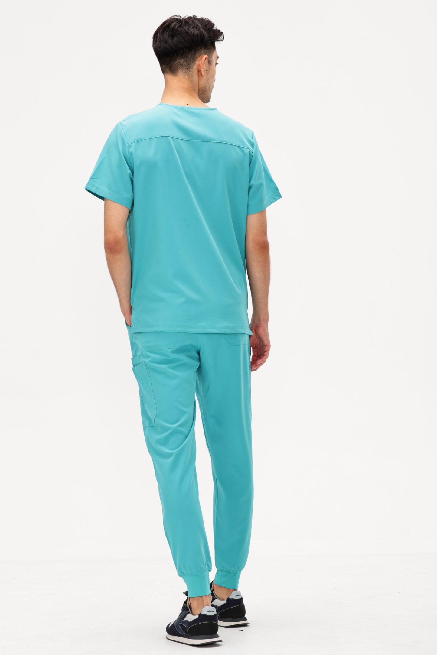 COZYFIT 4 Pockets V-Neck Scrub Top and 7 Pockets Jogger Pants Mens Scrubs Set
