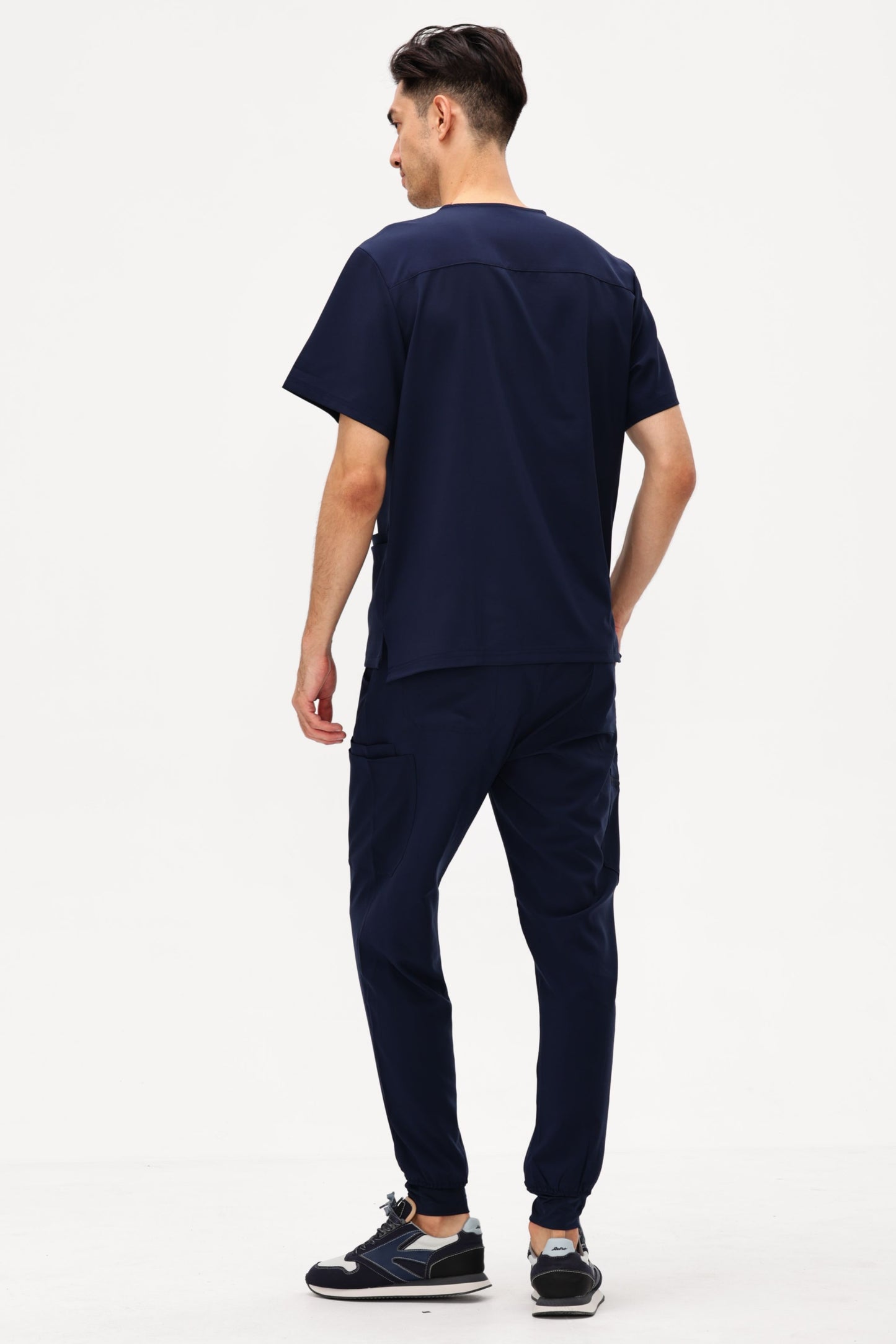COZYFIT 4 Pockets V-Neck Scrub Top and 7 Pockets Jogger Pants Mens Scrubs Set