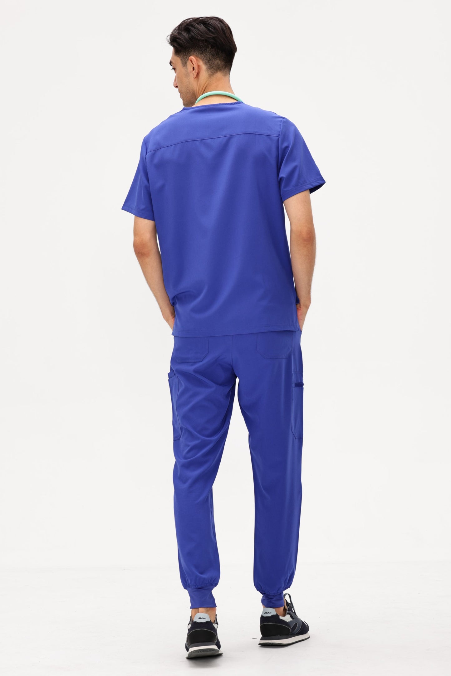 COZYFIT 4 Pockets V-Neck Scrub Top and 7 Pockets Jogger Pants Mens Scrubs Set