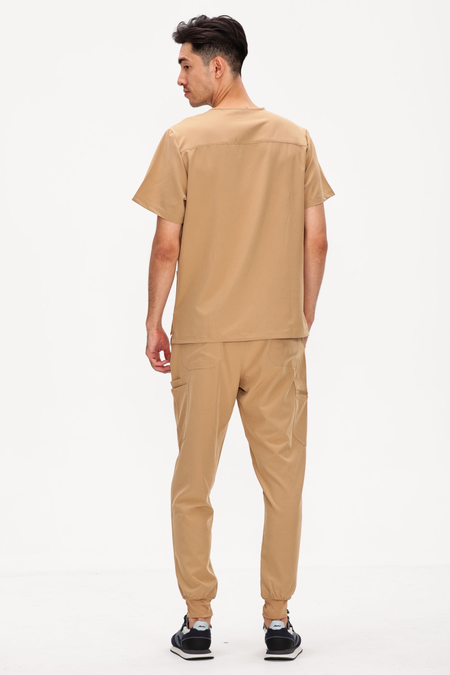 COZYFIT 4 Pockets V-Neck Scrub Top and 7 Pockets Jogger Pants Mens Scrubs Set