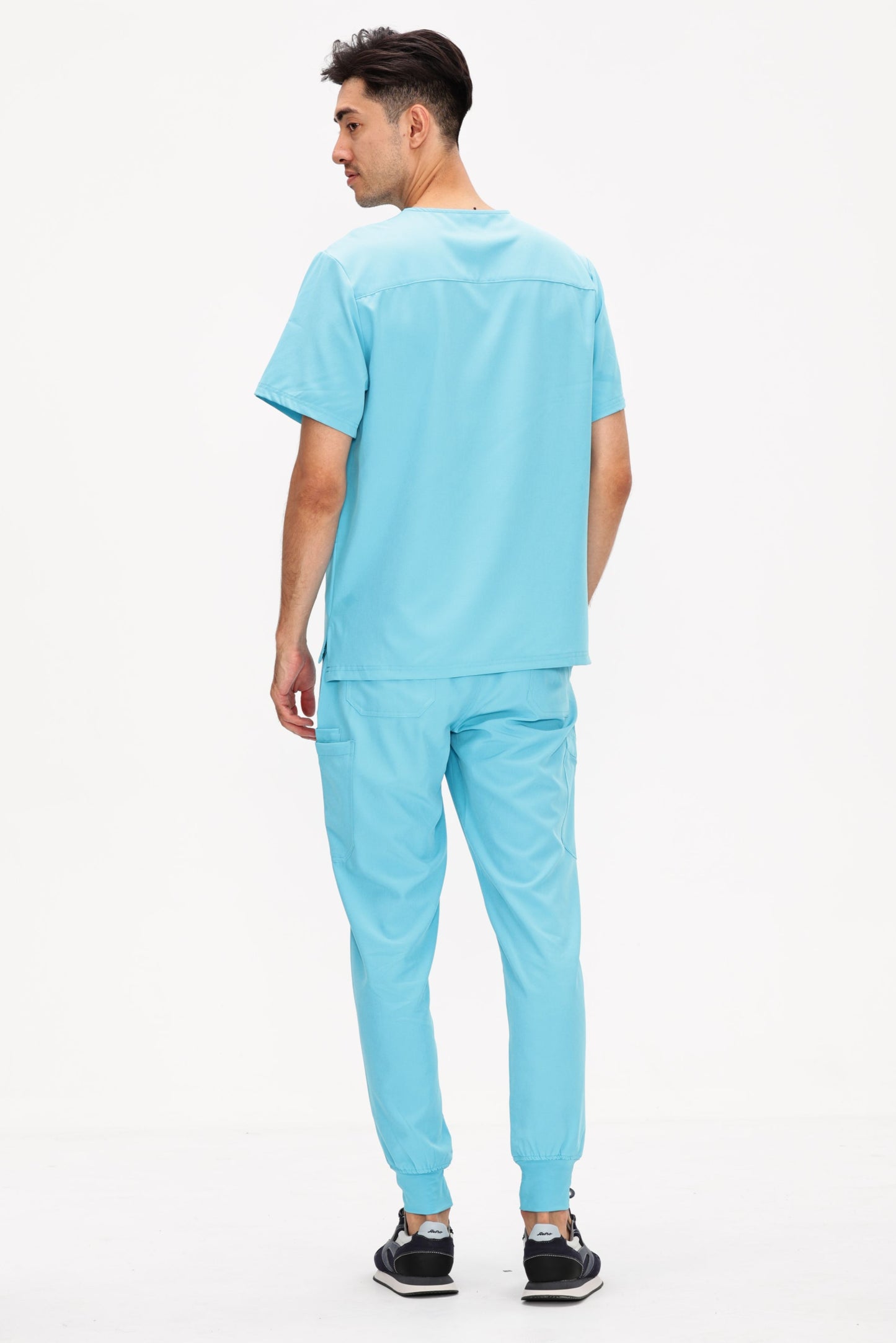 COZYFIT 4 Pockets V-Neck Scrub Top and 7 Pockets Jogger Pants Mens Scrubs Set