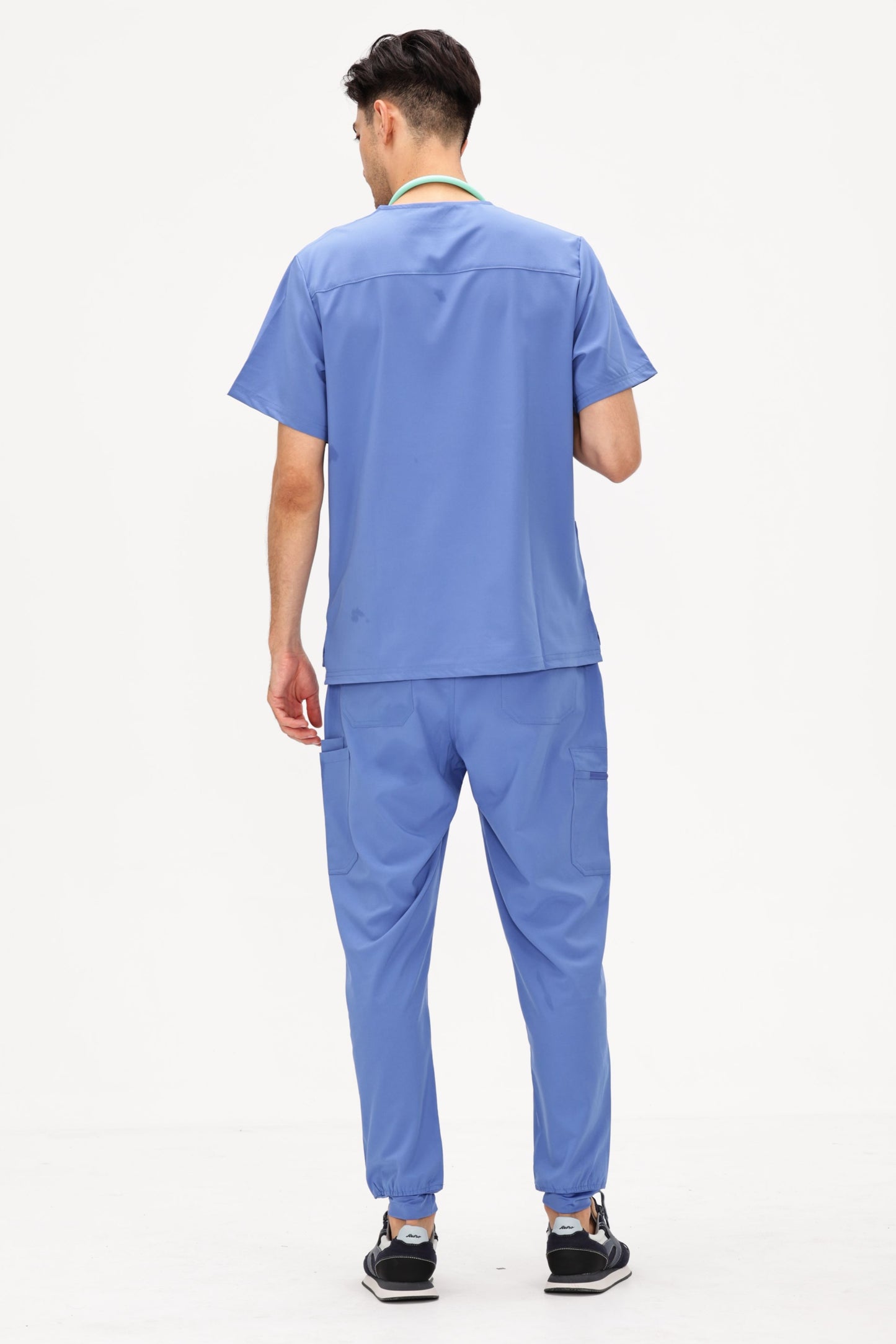COZYFIT 4 Pockets V-Neck Scrub Top and 7 Pockets Jogger Pants Mens Scrubs Set