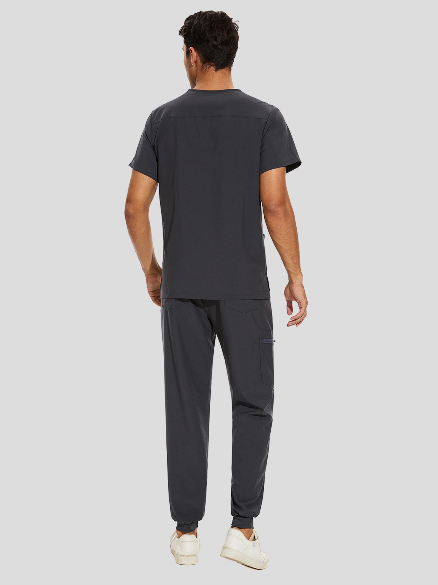 COZYFIT V-Neck Scrub Top & Jogger Pant with 8 Pockets, Yoga Waistband, Anti-Wrinkle Scrubs for Men